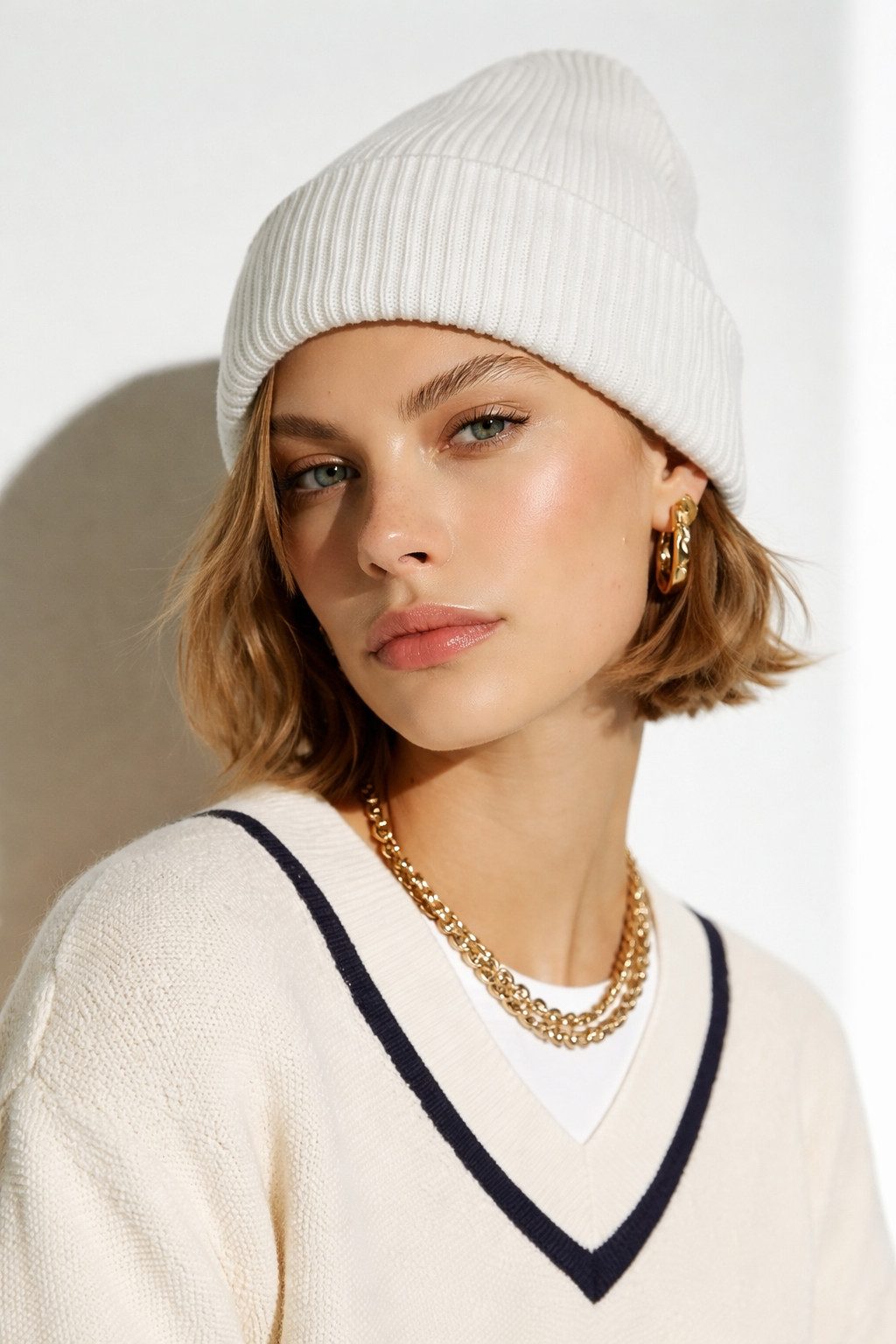 Zuckerwatte Strickmütze mit Umschlag aus Merinowolle mit Viskose und Cashme günstig online kaufen