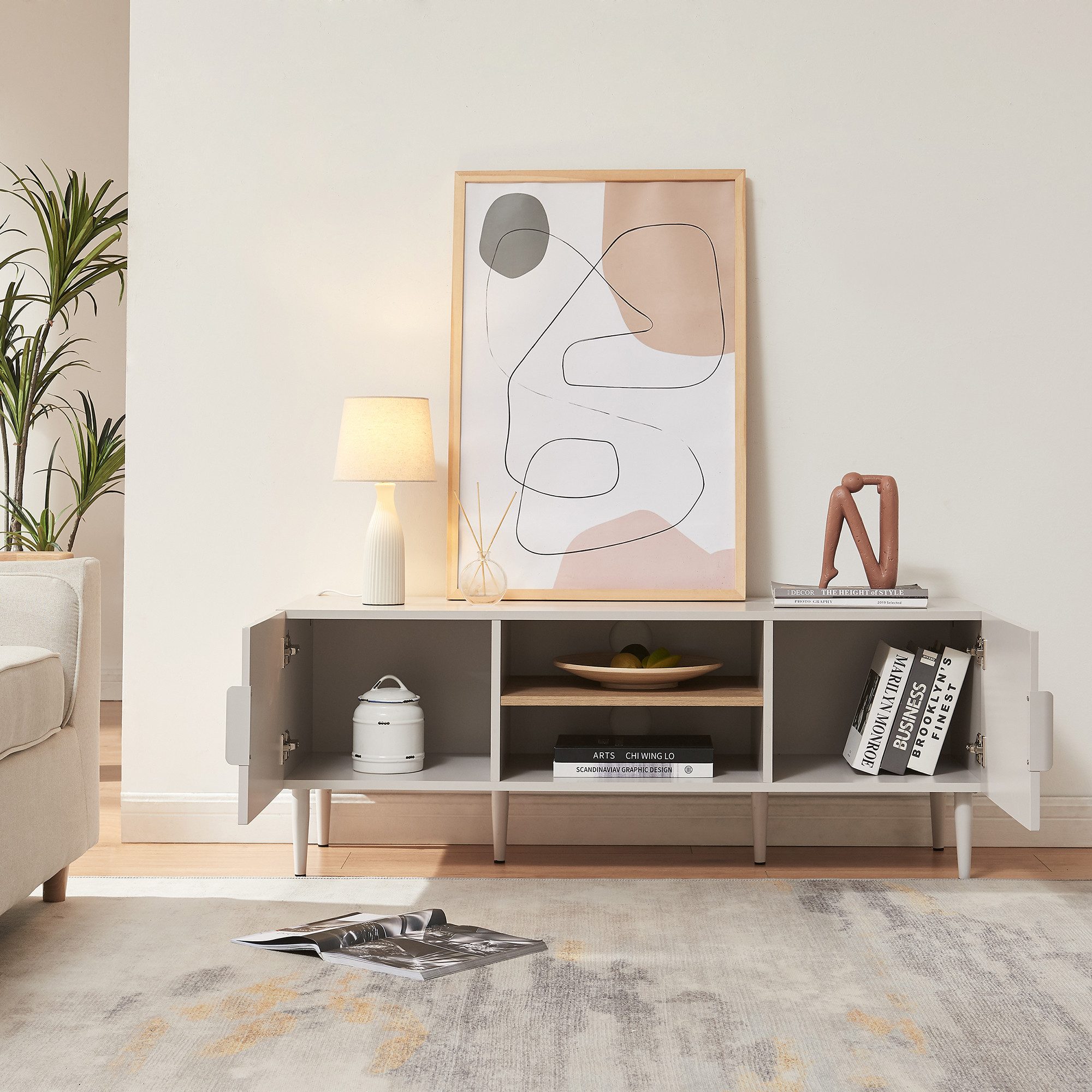 en.casa TV-Schrank »Starvili« mit 2 Türen 120 x 40 x 45 cm Beige günstig online kaufen