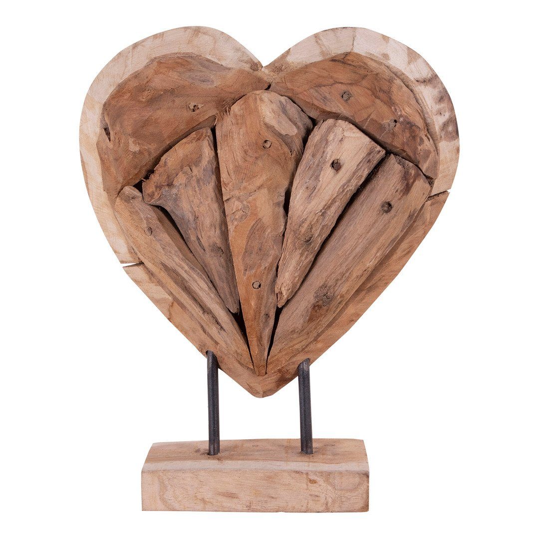 House Nordic Tablett Almada Heart - Dekoherz aus Teakholz, Natur, H30 cm