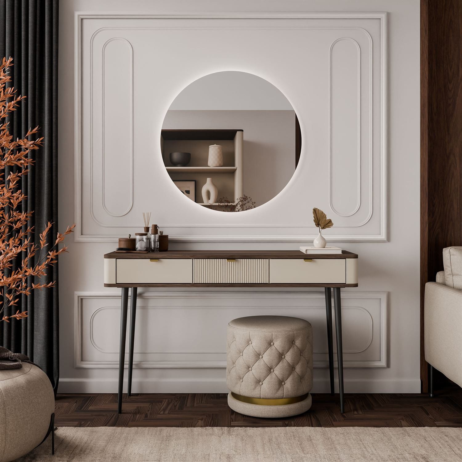Lookway Schminktisch AUTUMN mit rundem Spiegel