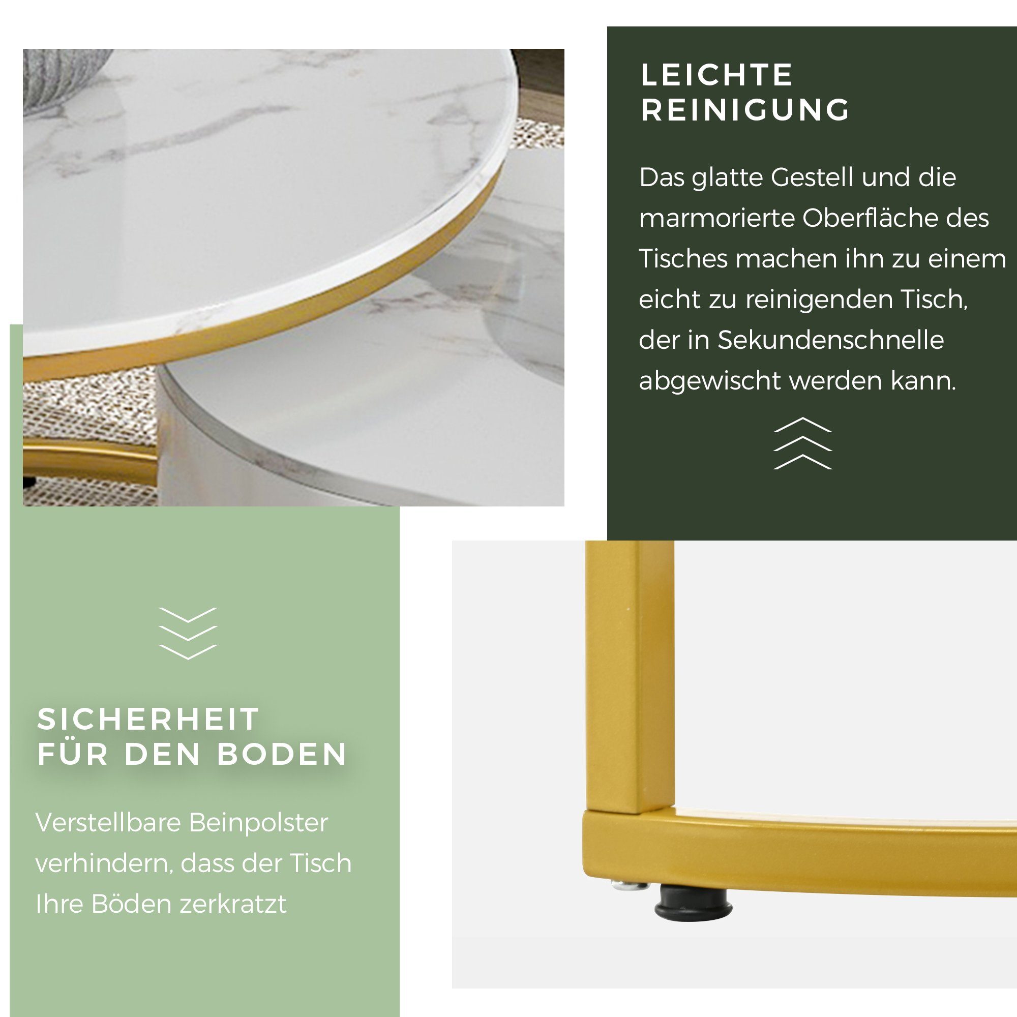 Merax Couchtisch aus Holz mit Schublade und goldenem Stahlrahmen (2-St), Sa günstig online kaufen