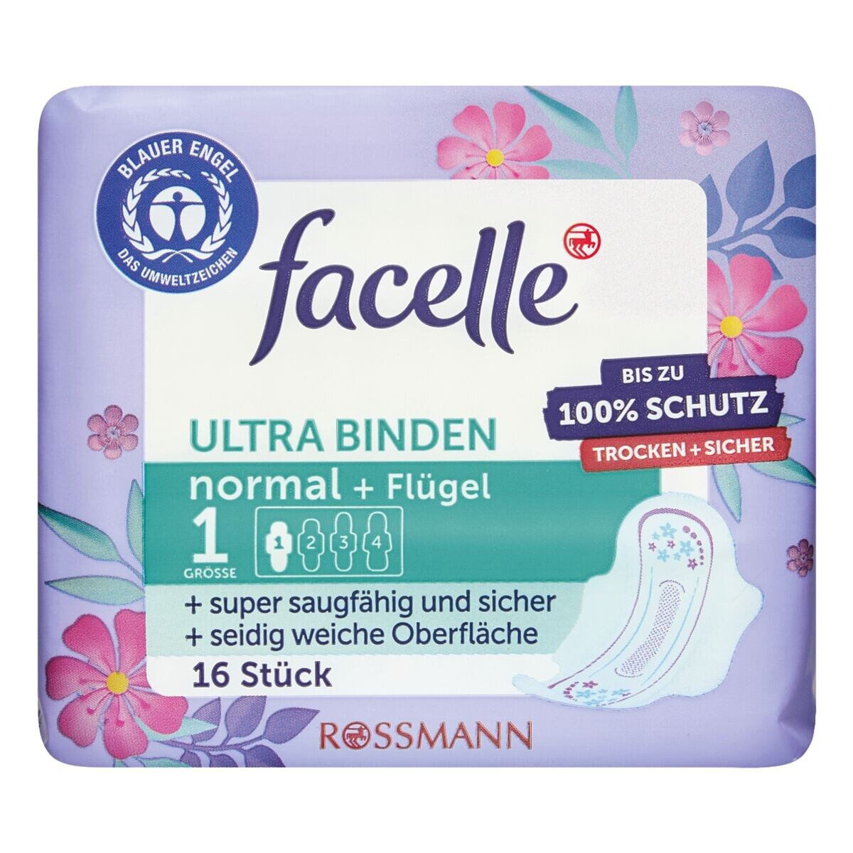facelle Binden Ultra Binden normal + Flügel, 1 von 4 Gr., 16 Stück