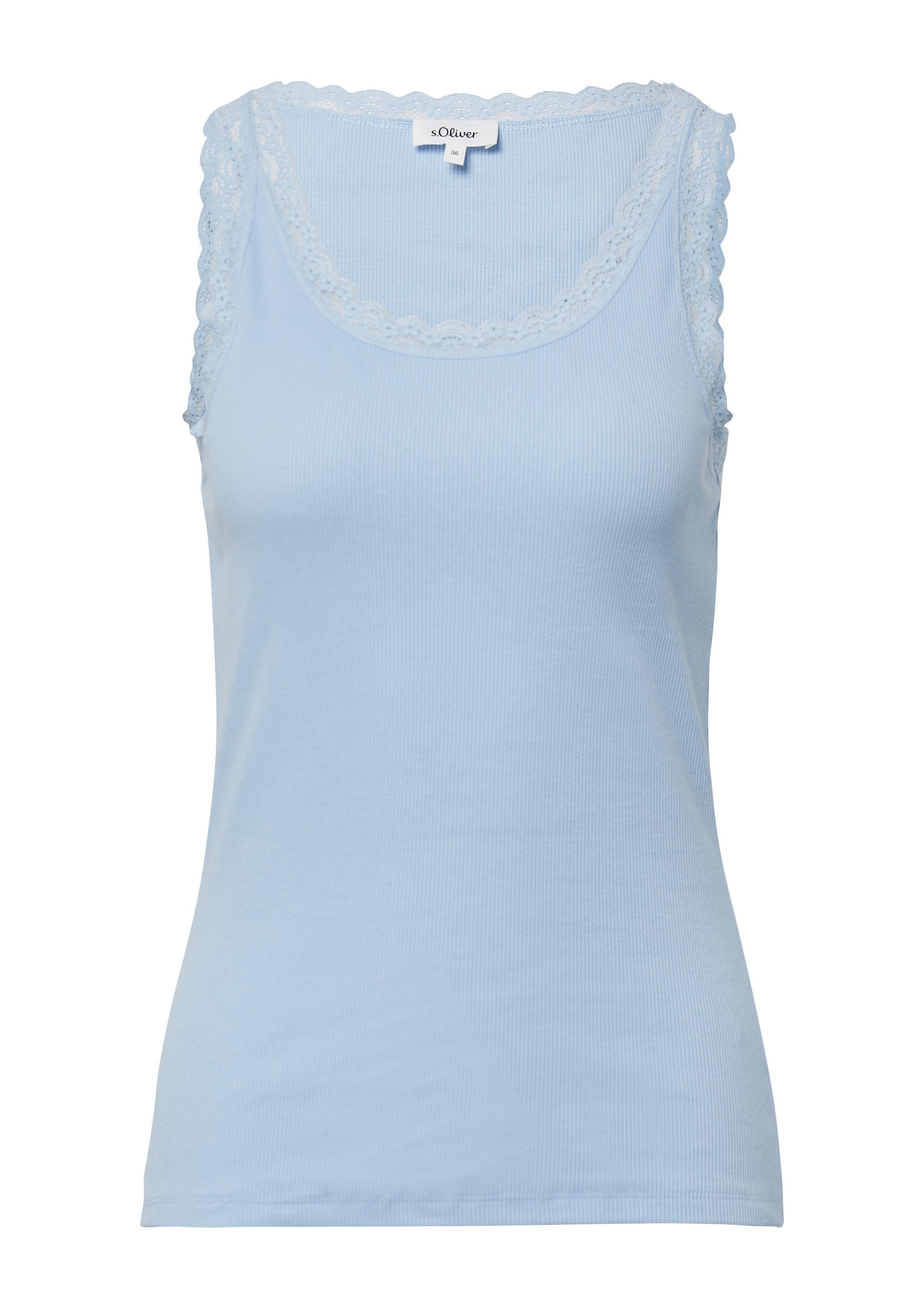 s.Oliver Muscleshirt T-Shirt Geripptes Slim-Fit-Tanktop mit Spitze