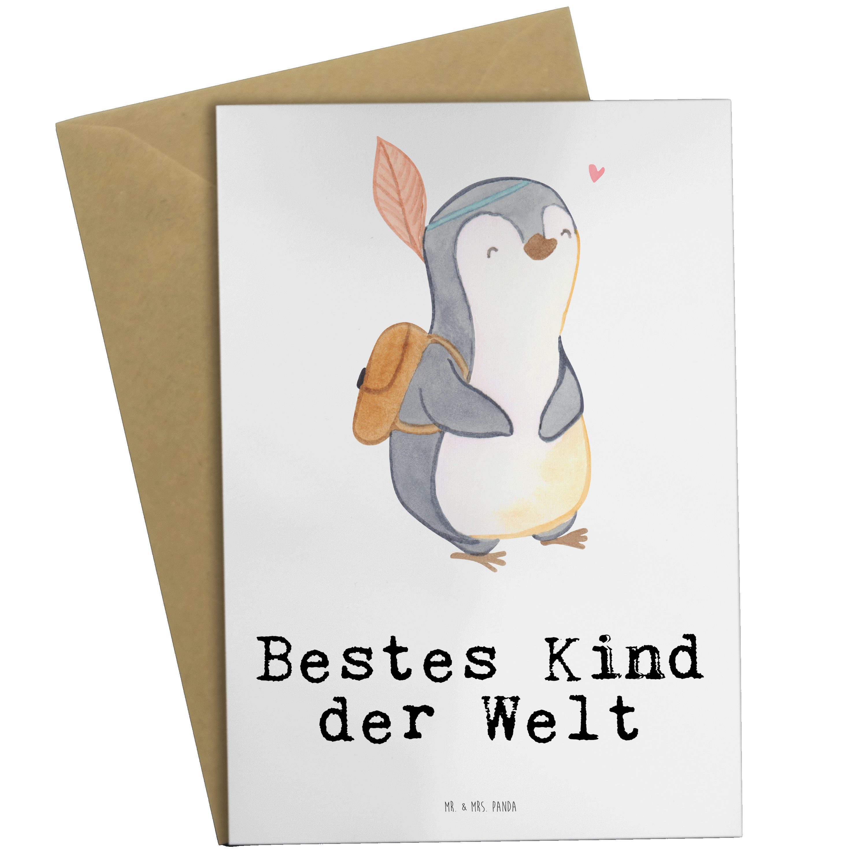 Mr. & Mrs. Panda Grußkarte Pinguin Bestes Kind der Welt - Weiß - Geschenk, Hochzeitskarte, Gebur