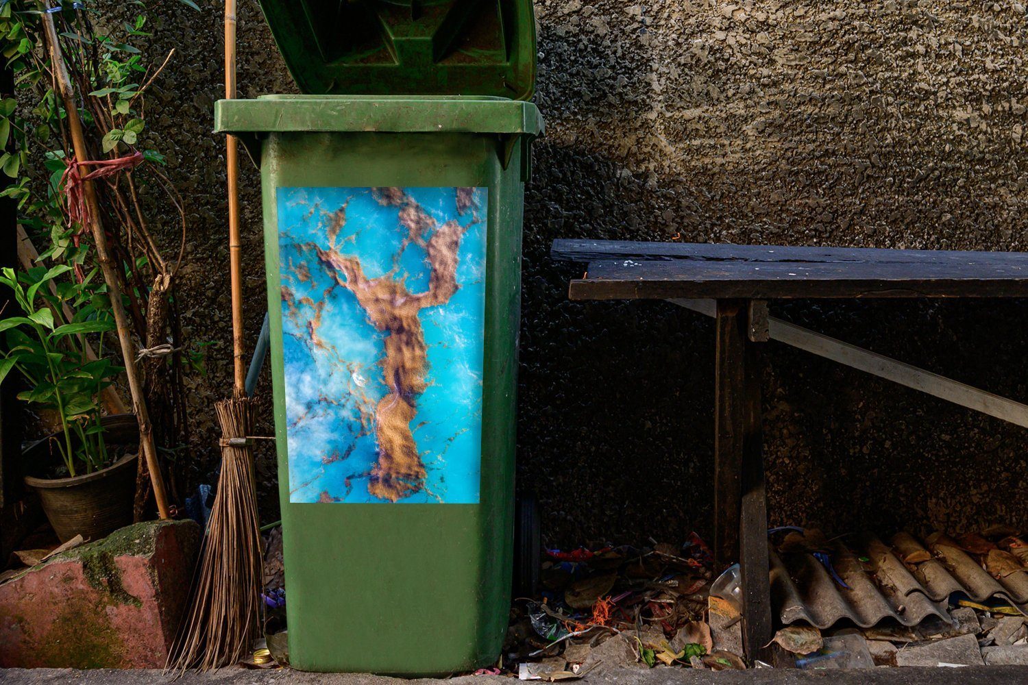MuchoWow Wandsticker Seegras - Wasser - Abfalbehälter Mülltonne, Mülleimer-aufkleber, Sticker, Container, St), (1 Blau