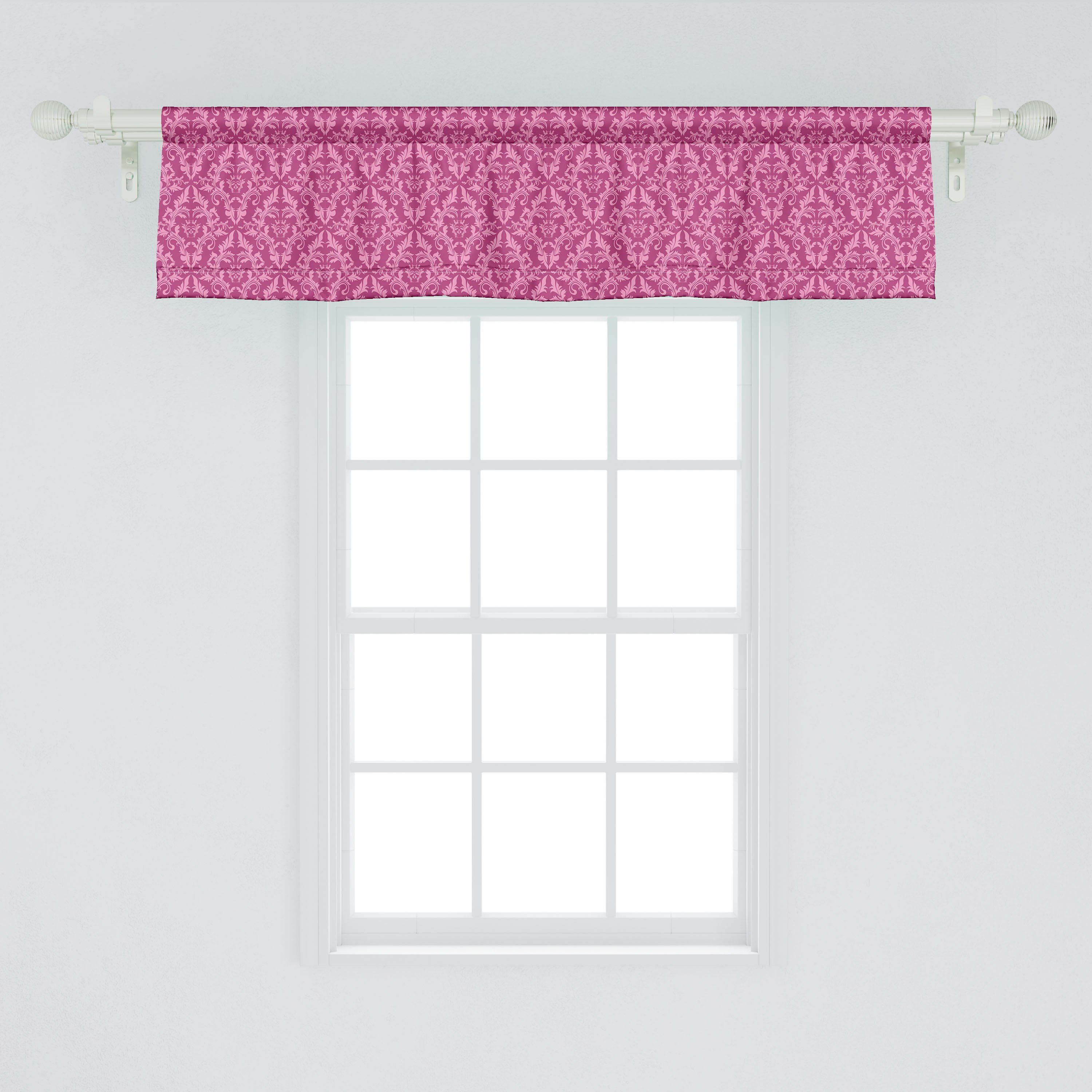 Scheibengardine Vorhang Volant für Küche Abakuhaus, Stangentasche, Schlafzimmer Monochrome mit Rosa Dekor Victorian Damast Microfaser