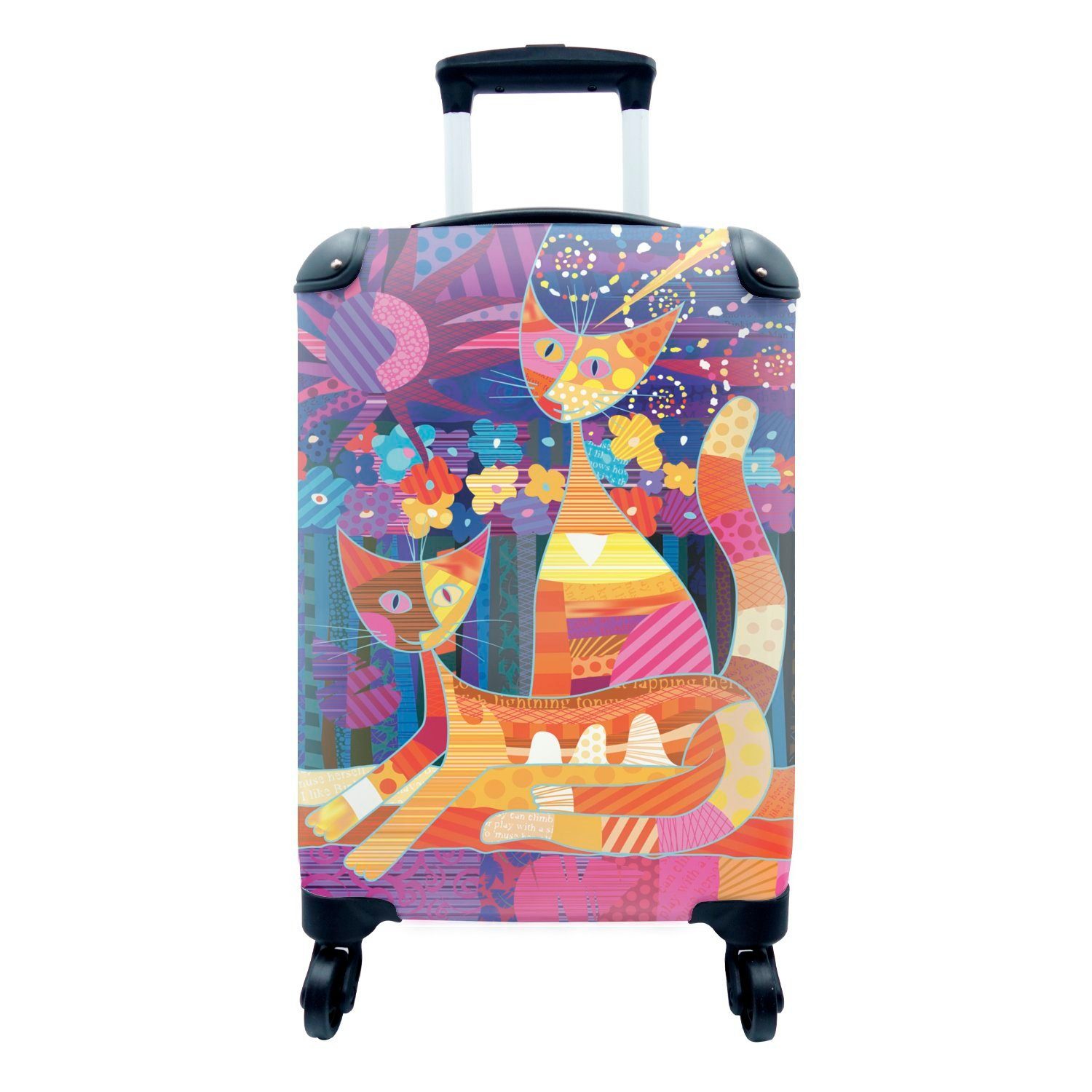 für mit Ferien, einiger Reisetasche Illustration rollen, Reisekoffer Eine Handgepäck 4 Trolley, Handgepäckkoffer Rollen, MuchoWow Pop-Art-Katzen,