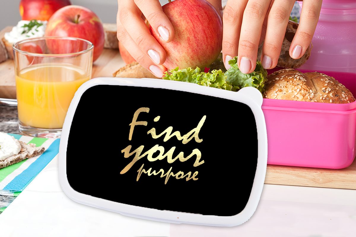 MuchoWow Lunchbox Zitat - Ziel Kunststoff, Mädchen, - Erwachsene, Schwarz rosa - für Brotdose Snackbox, Gold, Kunststoff (2-tlg), Brotbox Kinder