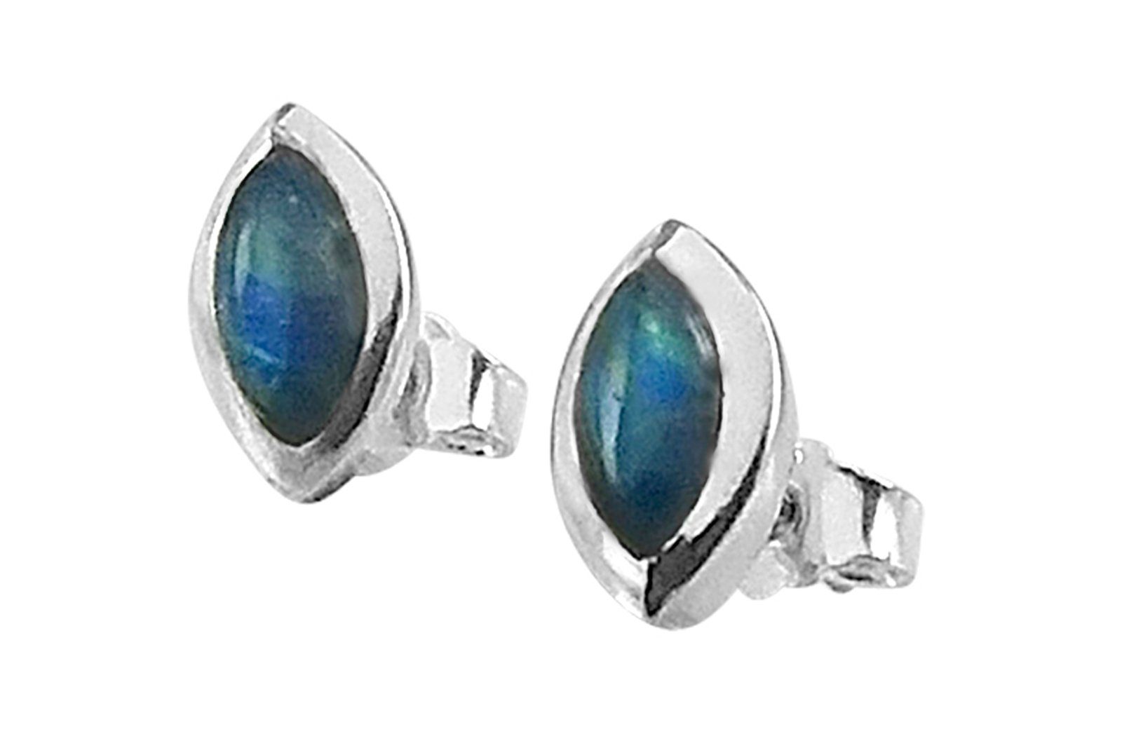 ALUNA Paar Ohrstecker Silber 925 mit Regenbogen-Mondstein dunkelblau (inkl. Schmuckbox), schlicht und elegant - für jeden Tag und Anlass - Geschenk_er039x138