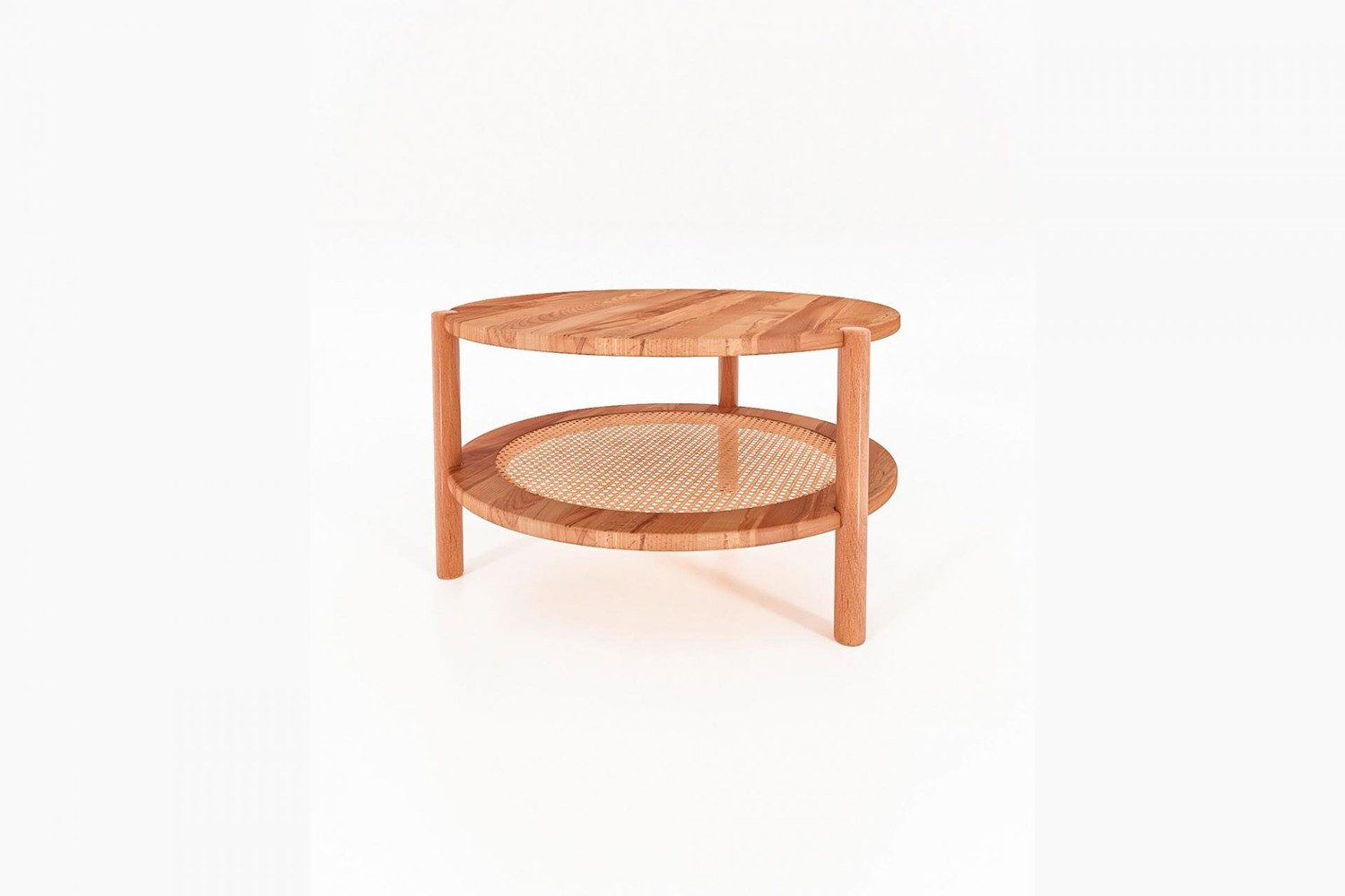 Natur24 Couchtisch Couchtisch Zola rund Kernbuche massiv und Rattan Durchmesser 60cm