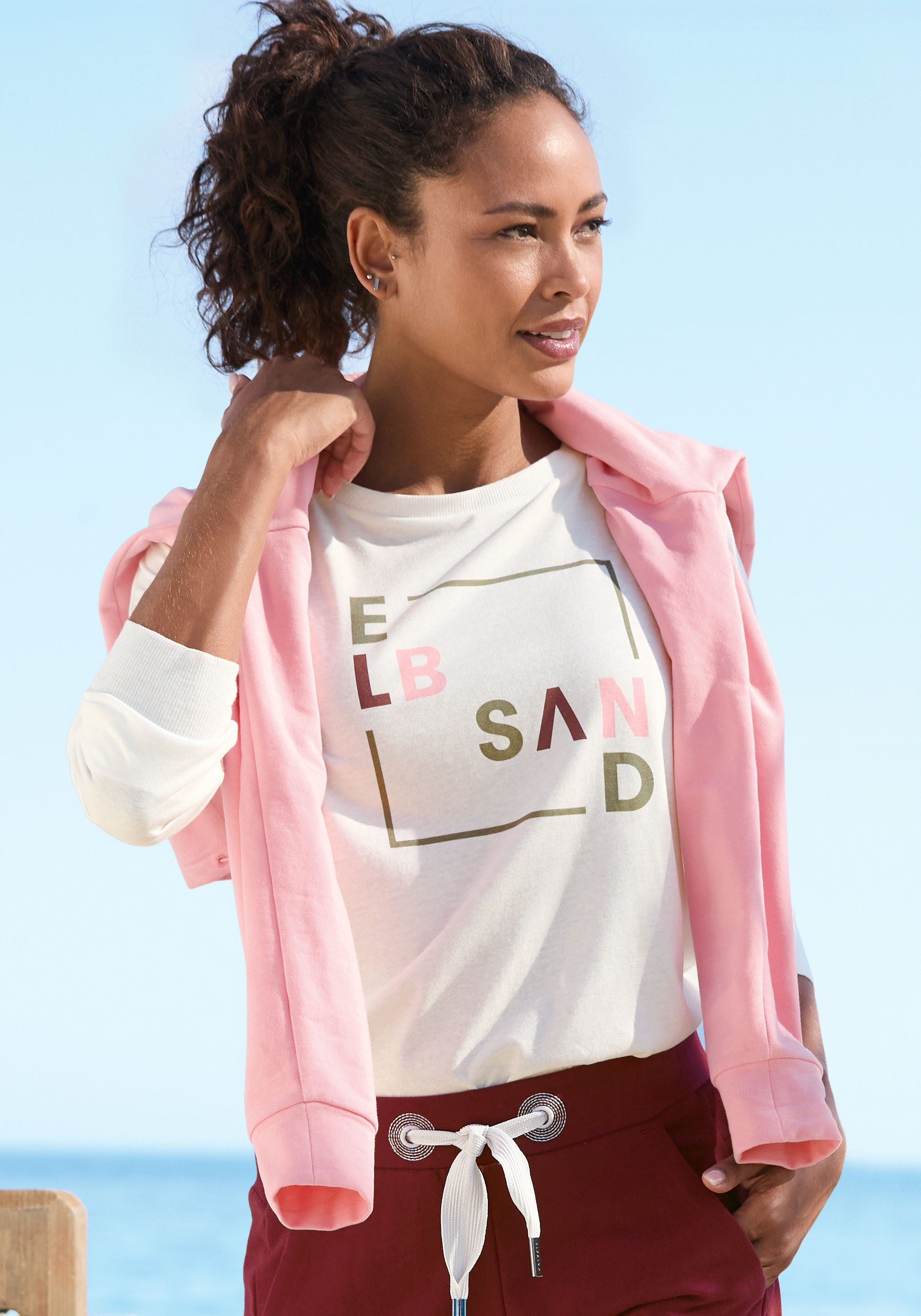 Elbsand Langarmshirt mit Frontdruck, Longsleeve, lockerer günstig online kaufen