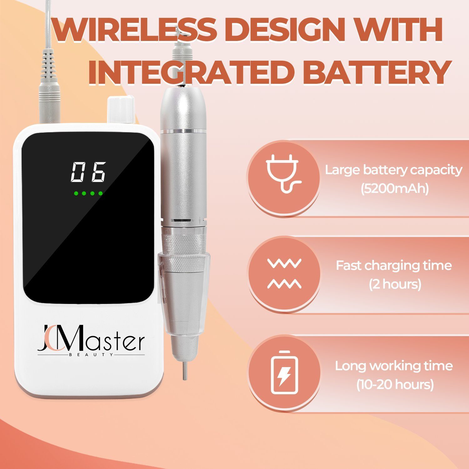 JCMaster Maniküre-Pediküre-Set, Nagelfräser 35000RPM, 5200mAh, 12 Nagelfeile-Bits und Schleifbänder