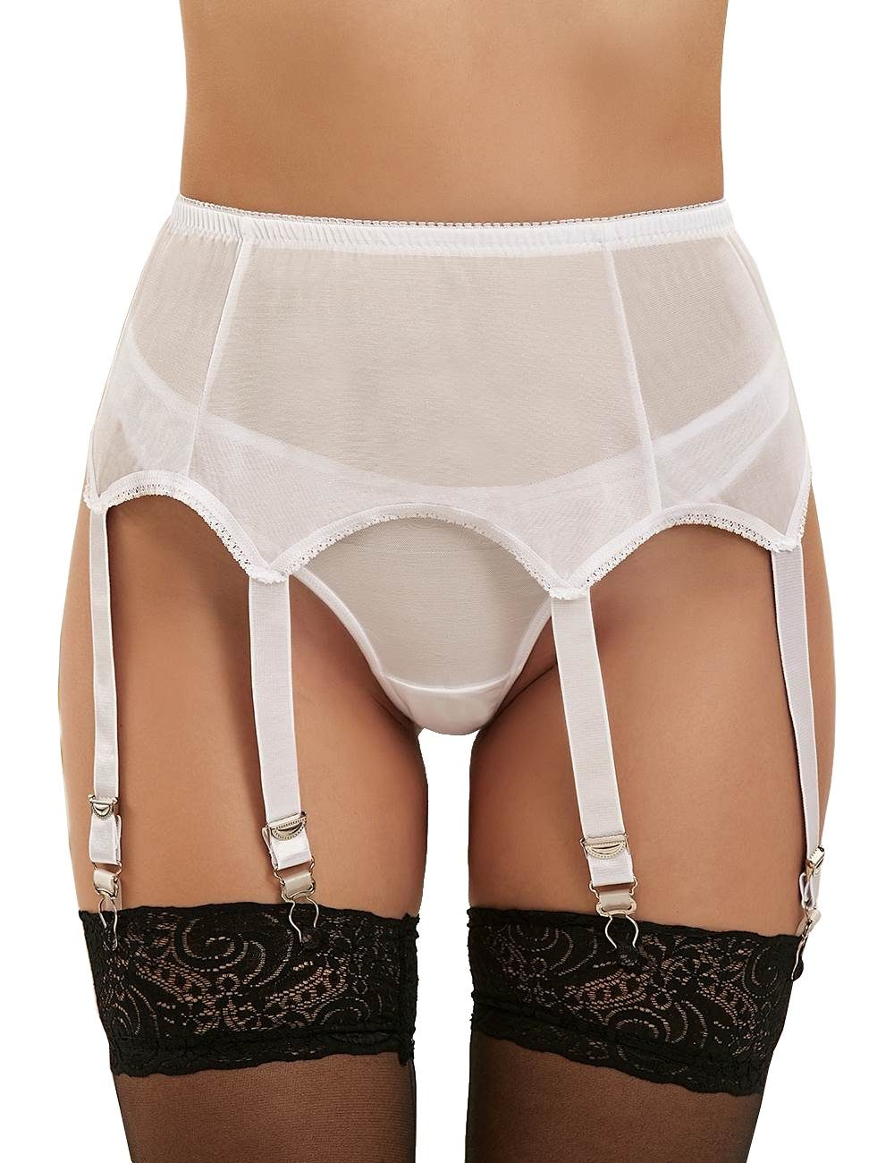 Lau-Fashion Strapsgürtel Strumpfhalter Unterwäsche Dessous Hüfthalter Strapse String Tanga S/XL