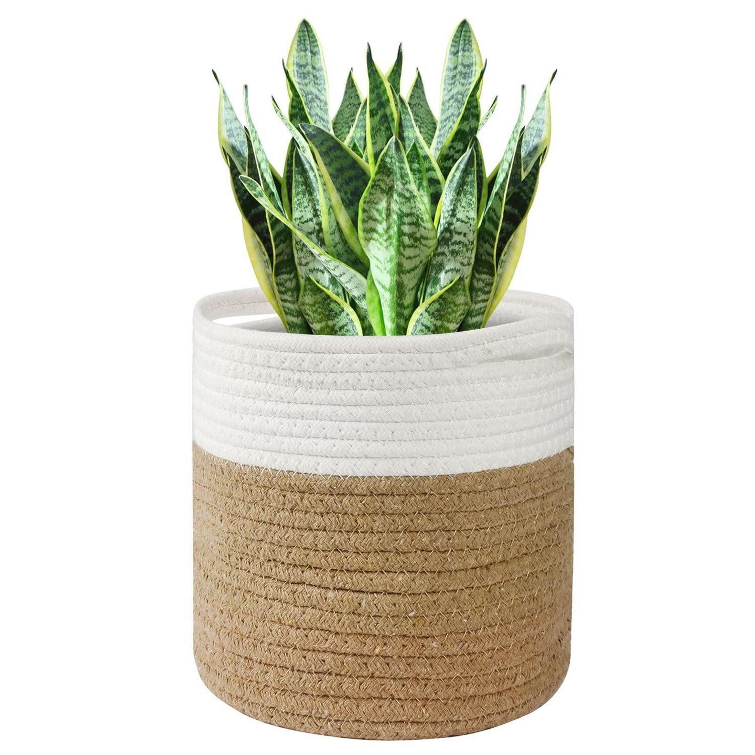 LuxusKollektion Übertopf Blumentopf 30 cm Baumwolle Einsatz Korb Pflanzgefäß Weiß und Braun