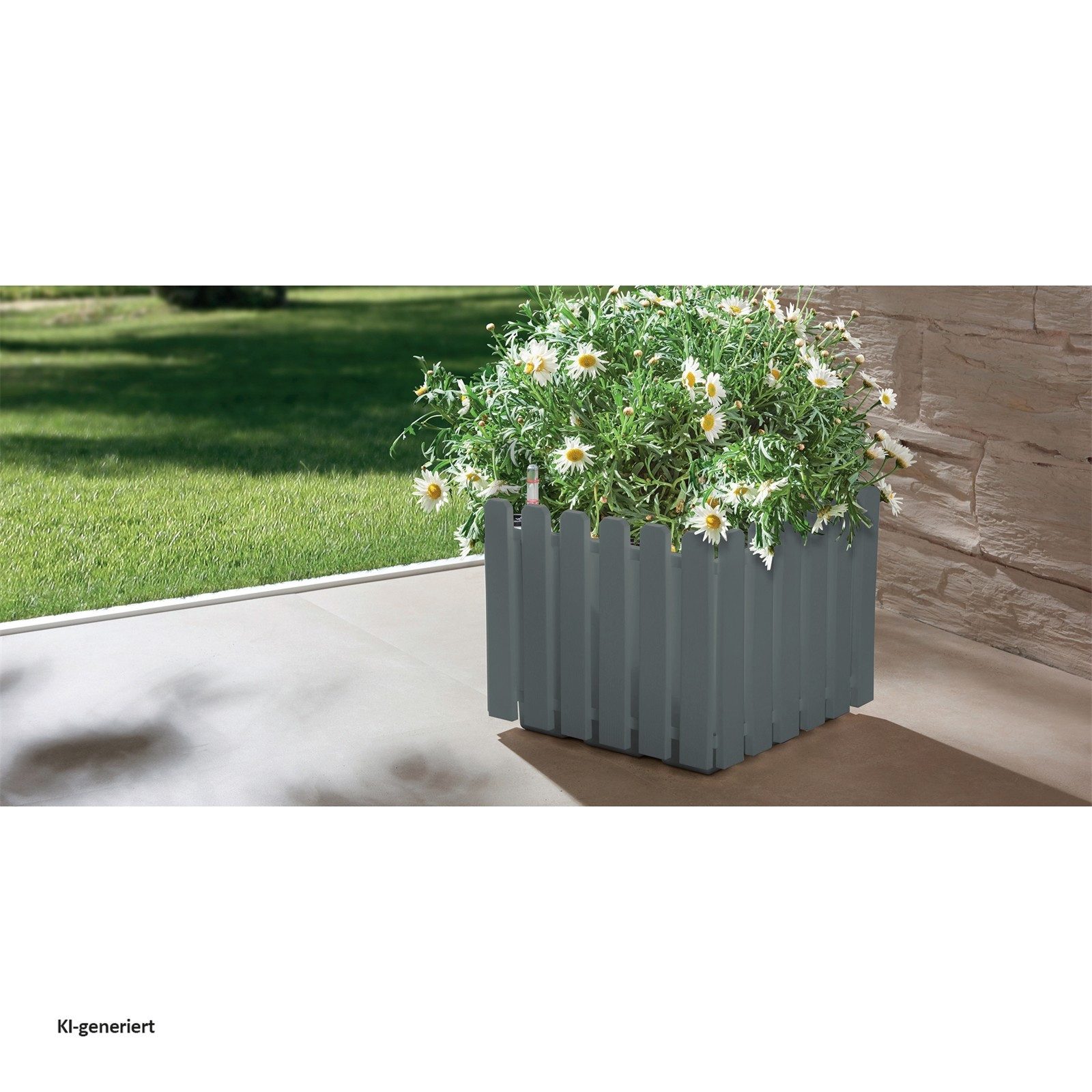 HTI-Living Blumentopf Blumentopf mit Wasserspeicher Nessa eckig grau (Stück, 1 St., 1 Blumentopf), aus Kunststoff mit Wasserstandsanzeiger – Bild 2 von 2