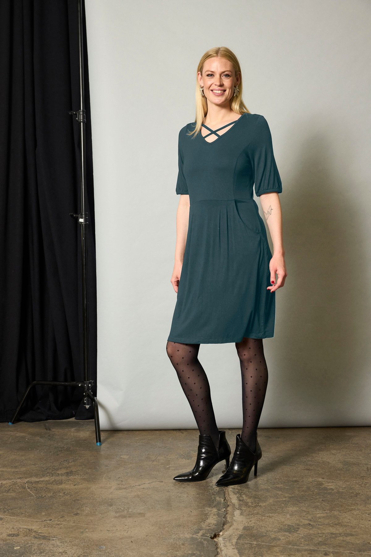 ZE-ZE Nordic Jerseykleid Kleid Bette Teal Green lang Arm günstig online kaufen