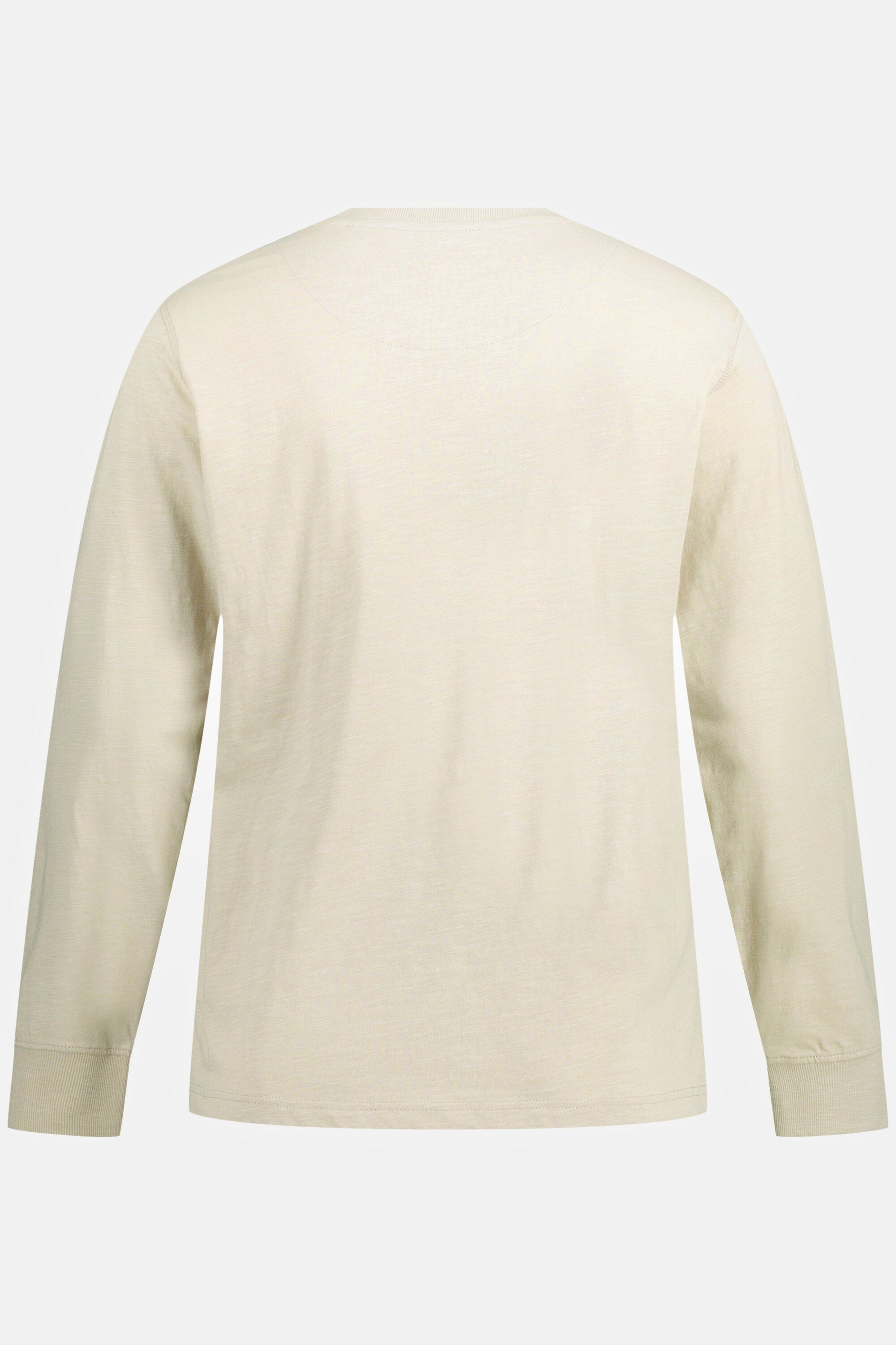 sand-beige Langarm Rundhals Flammjersey JP1880 Knopfleiste Henley T-Shirt