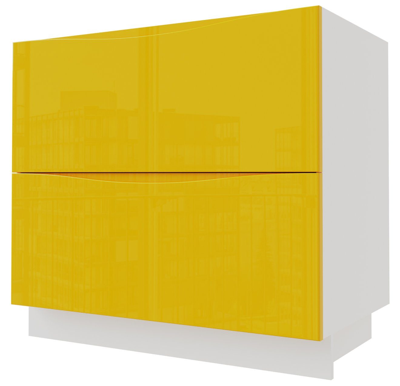 Feldmann-Wohnen Auszugsunterschrank Napoli (Hochglanz lackiert, Soft-Close-Funktion, Spanplatte mit pflegeleichter Kunststoffoberfläche, MDF) 90cm Front- & Korpusfarbe wählbar grifflos 2 Schubladen (Vollauszug) RAL 6027 lichtgrün Hochglanz