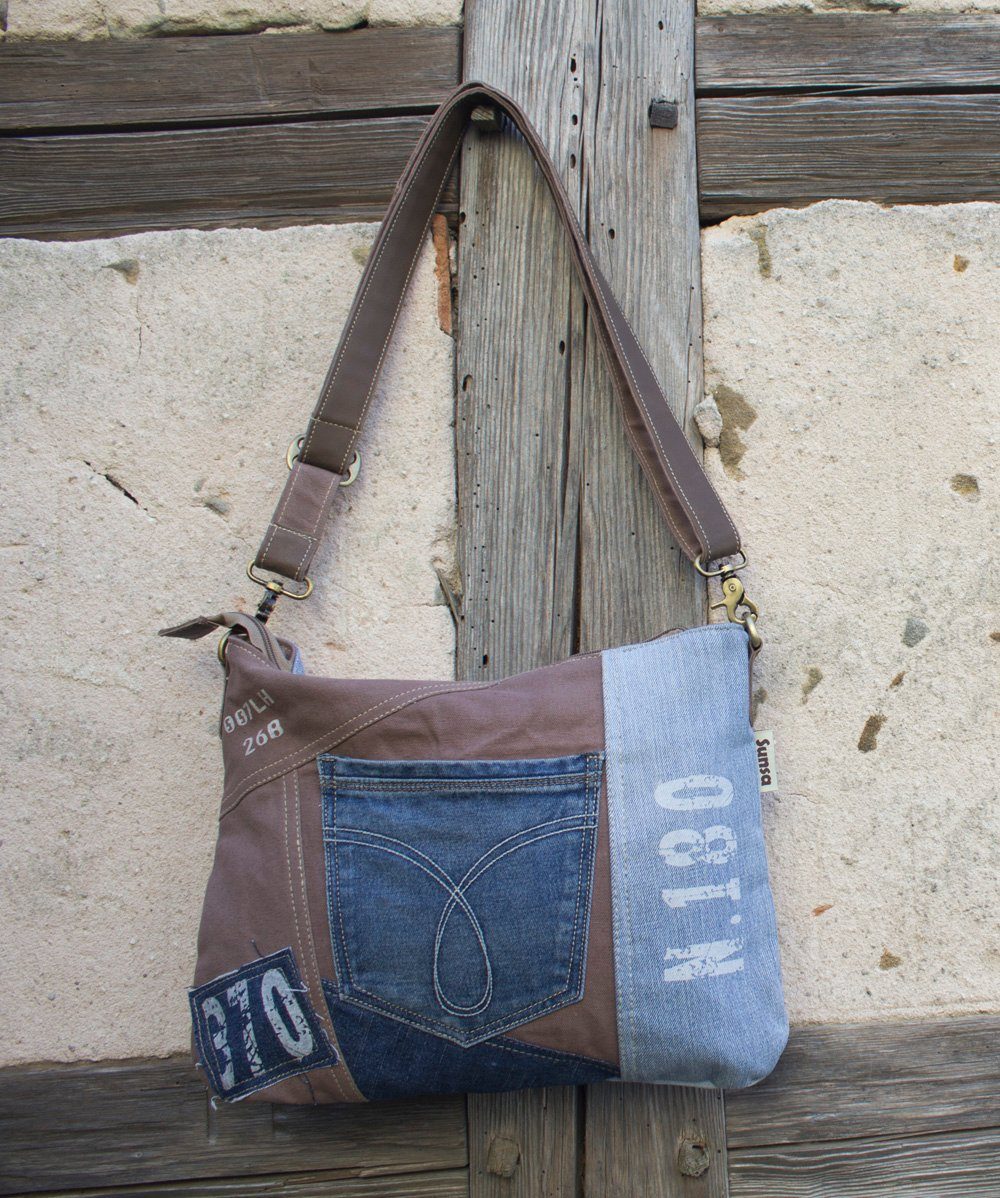 Sunsa Umhängetasche Nachhaltige Jeanstasche Crossbody Tasche Umhängetasche, Mit abnehmbaren Schulterriemen, recycelter Jeansstoff
