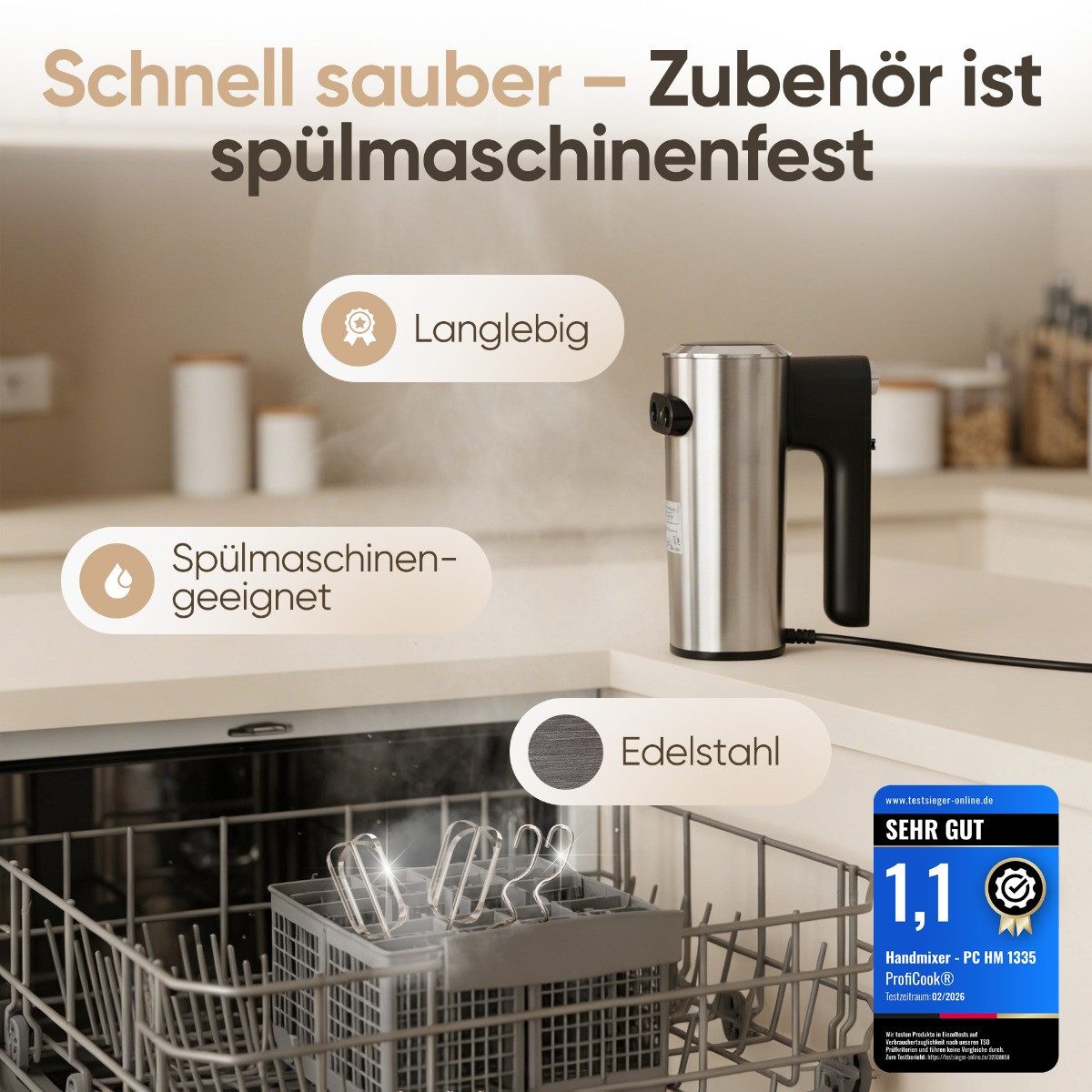 ProfiCook Handmixer PC-HM 1335, 5 Stufen, sanfter Start, 400W, Turbo-Funktion
