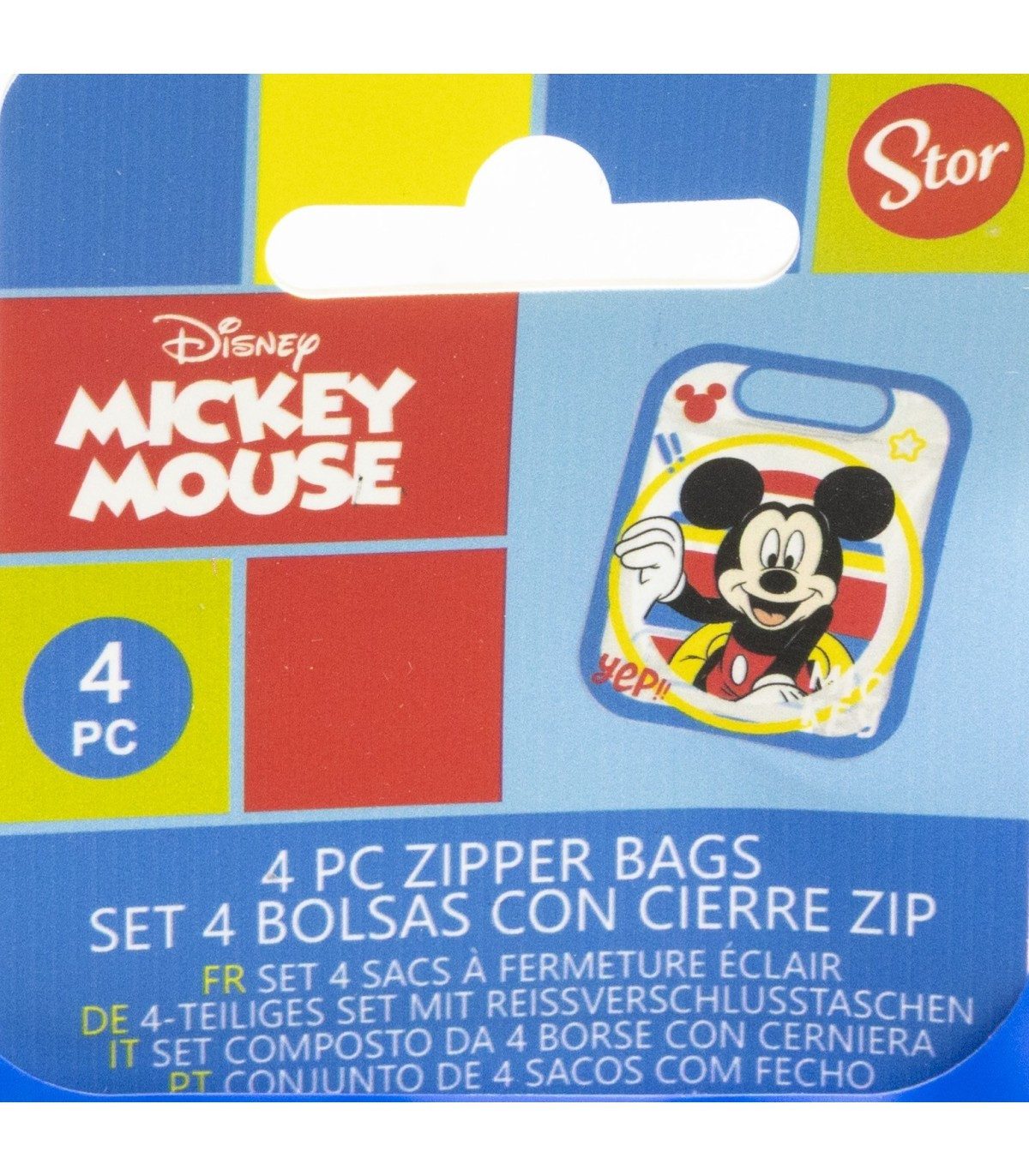 Disney Mickey Mouse Brottasche 4 Stück mit Zip Verschluss für Obst Kekse und Snacks, (Spar-Set, 4-tlg)