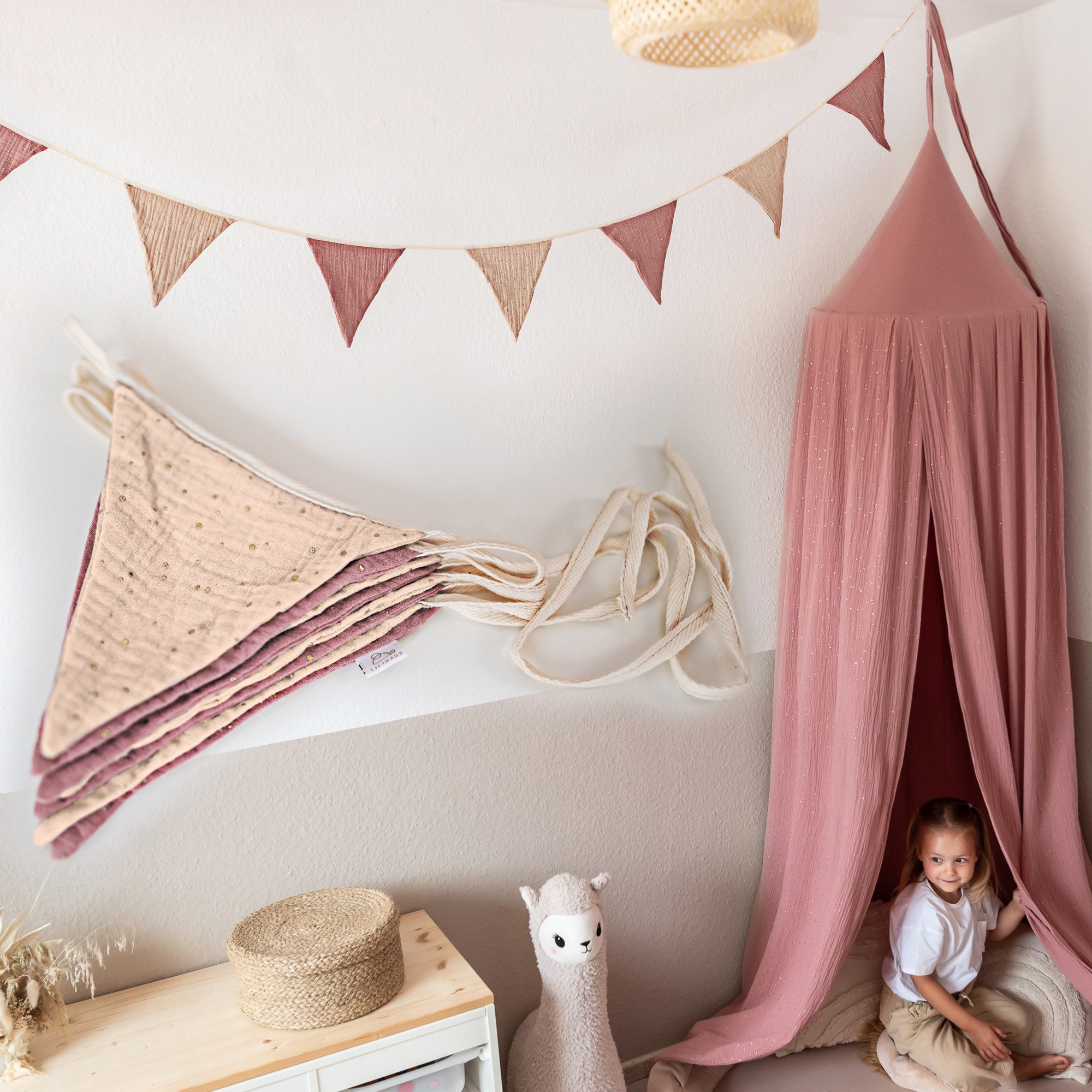 lilimaus Wimpelkette Sternenkette für Kinderzimmer - handgenähte Stoff-Girlande, handgefertigte Stoff-Girlande ca. 300 cm - Wimpel oder Sterne