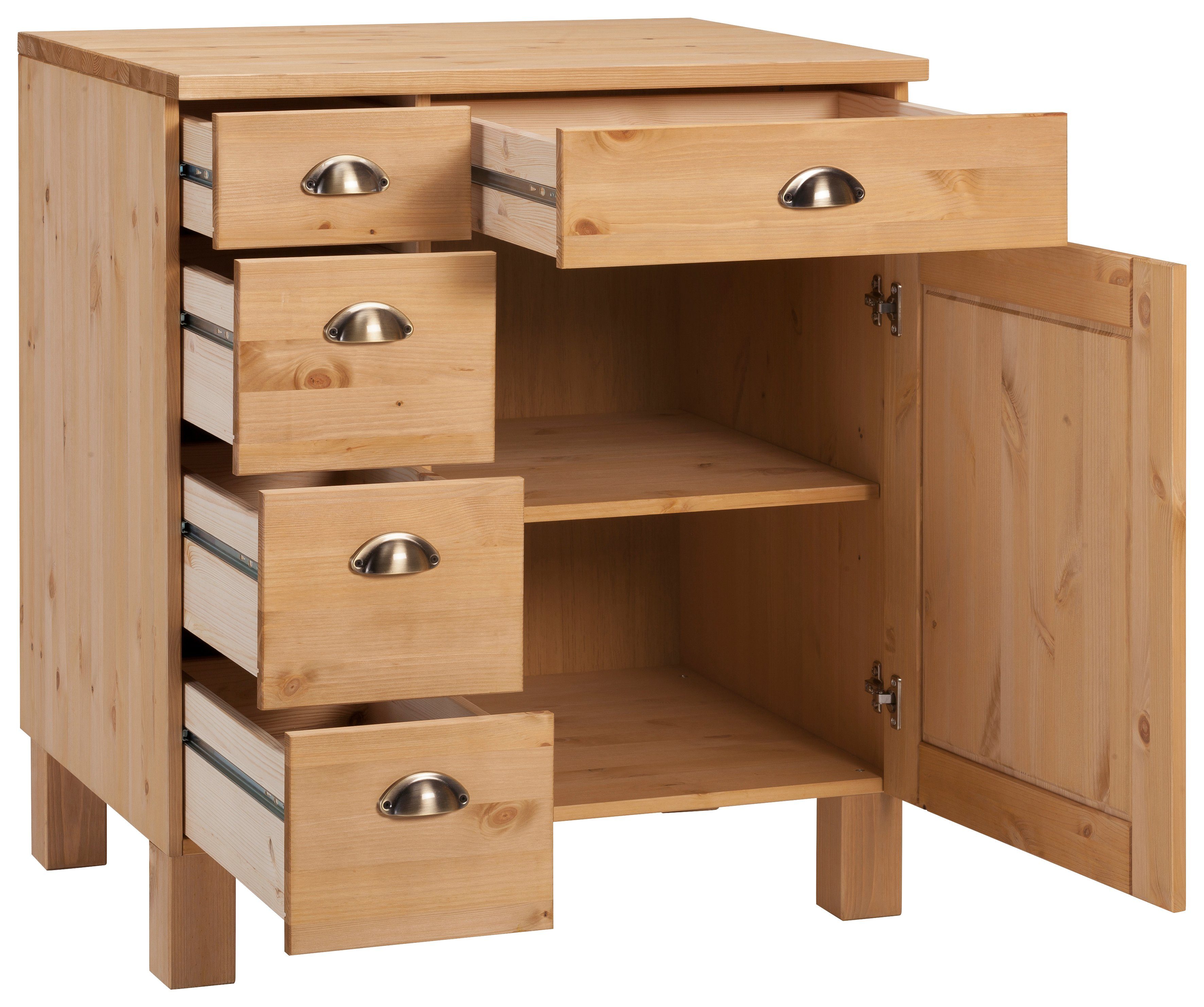 Home affaire Unterschrank Oslo 75 cm breit, 1 Tür, 5 Schubladen, aus Kiefer, Metallgriffe
