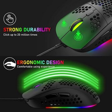 LexonElec RGB-Hintergrundbeleuchtung Tastatur- und Maus-Set, UV-beschichteten ultraleichter 65G Ergonomie Plug&Play-Kompatibilität