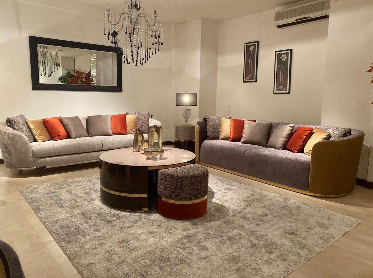 Sofa / Wohnzimmer - - Hotel Gold Sofa / Casa Luxus - Dunkelbraun / Lila Padrino Beige Sofa Möbel Luxus Sofa