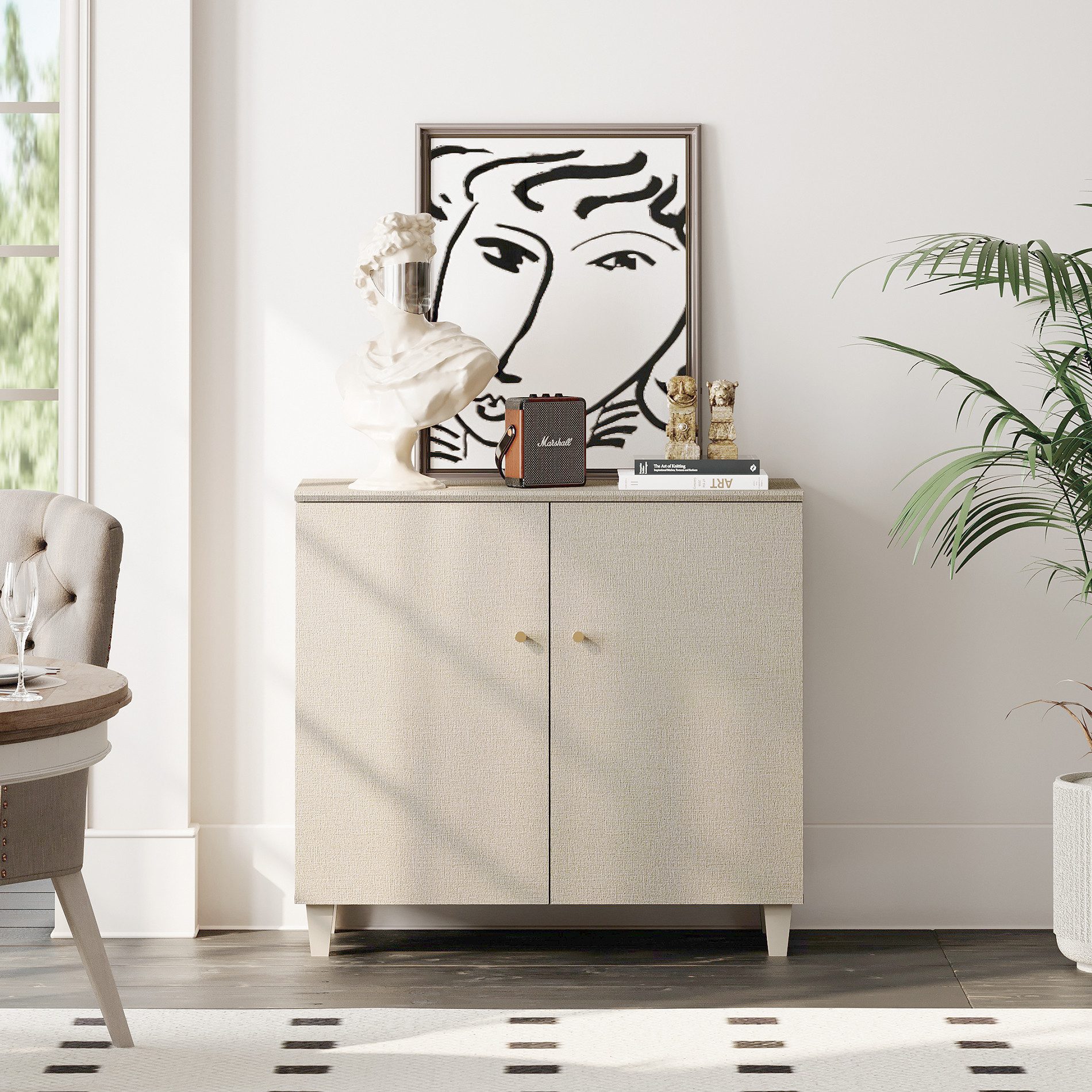 WAMPAT Sideboard 90 cm breiter, 82 cm hoher Schrank mit 3 Fächern, Buffetschrank für Wohnzimmer, Flur, Esszimmer, Schlafzimmer