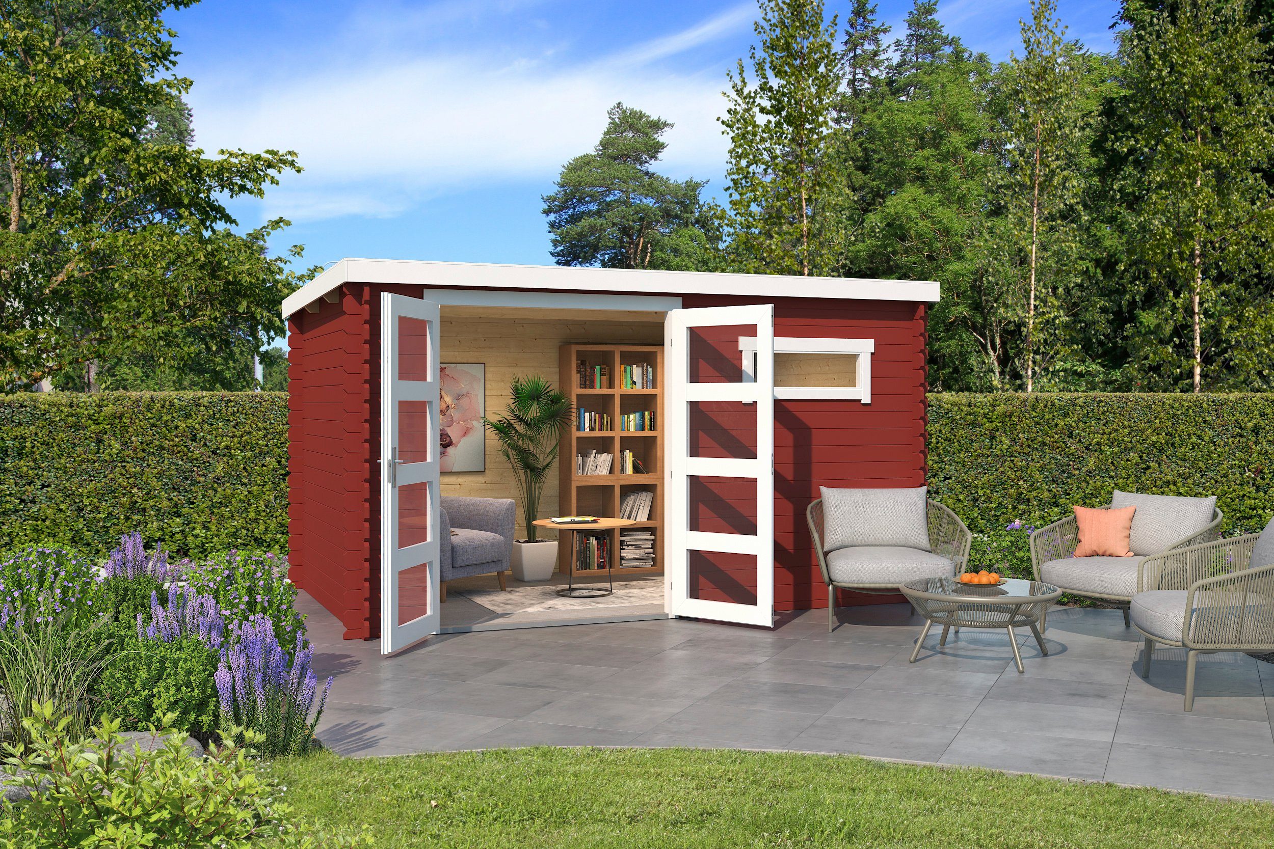 LASITA MAJA Gartenhaus Augusta, BxT: 400x230 cm, Blochbohlenhaus 28mm, Fundamentmass 3800x2300, Schwedenrot