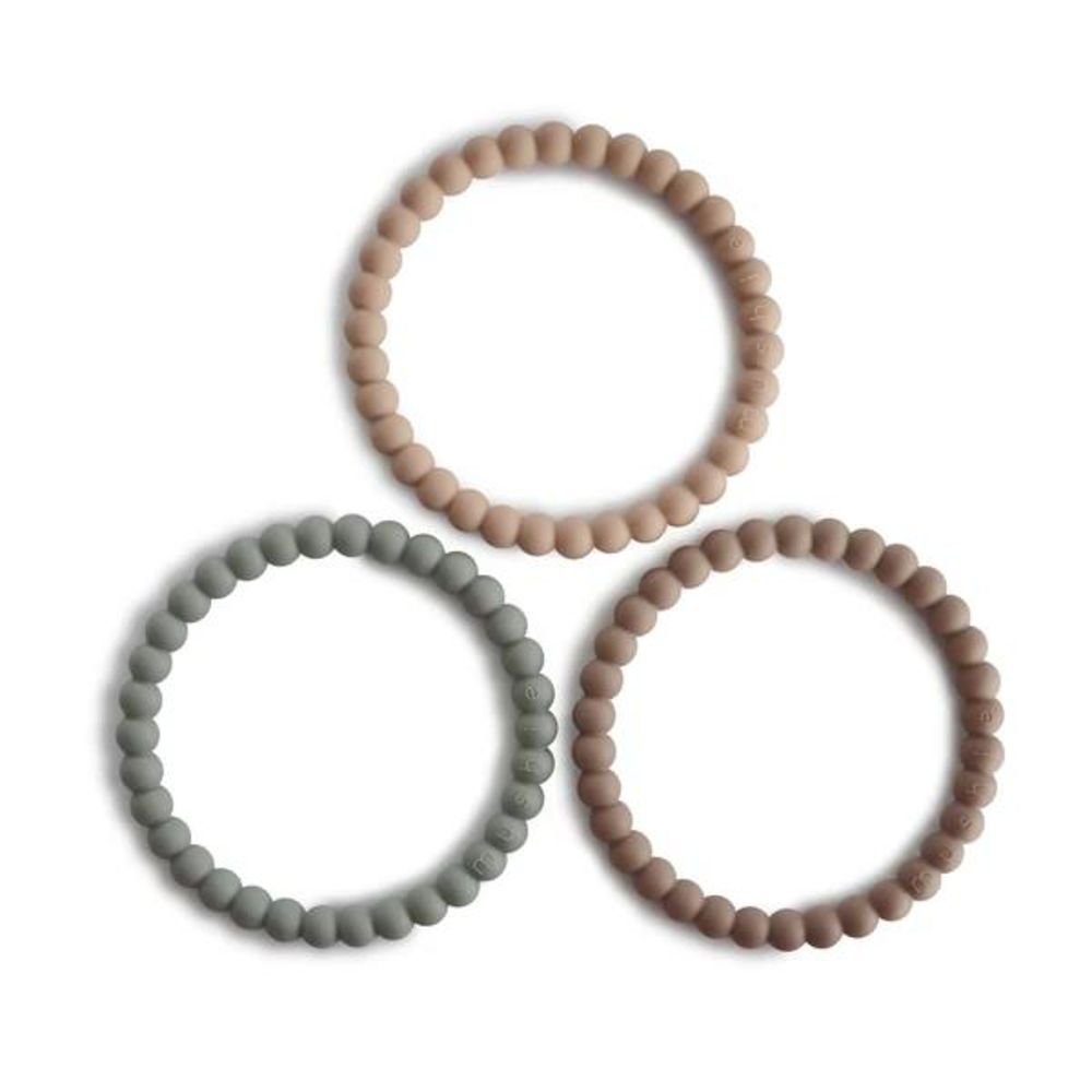 Mushie Beißring Clary Sage/Tuscany/Desert Perlenband Beige Braun Silikon 3er Armband Grün Zahnungsarmband Set Sand, BPA-frei
