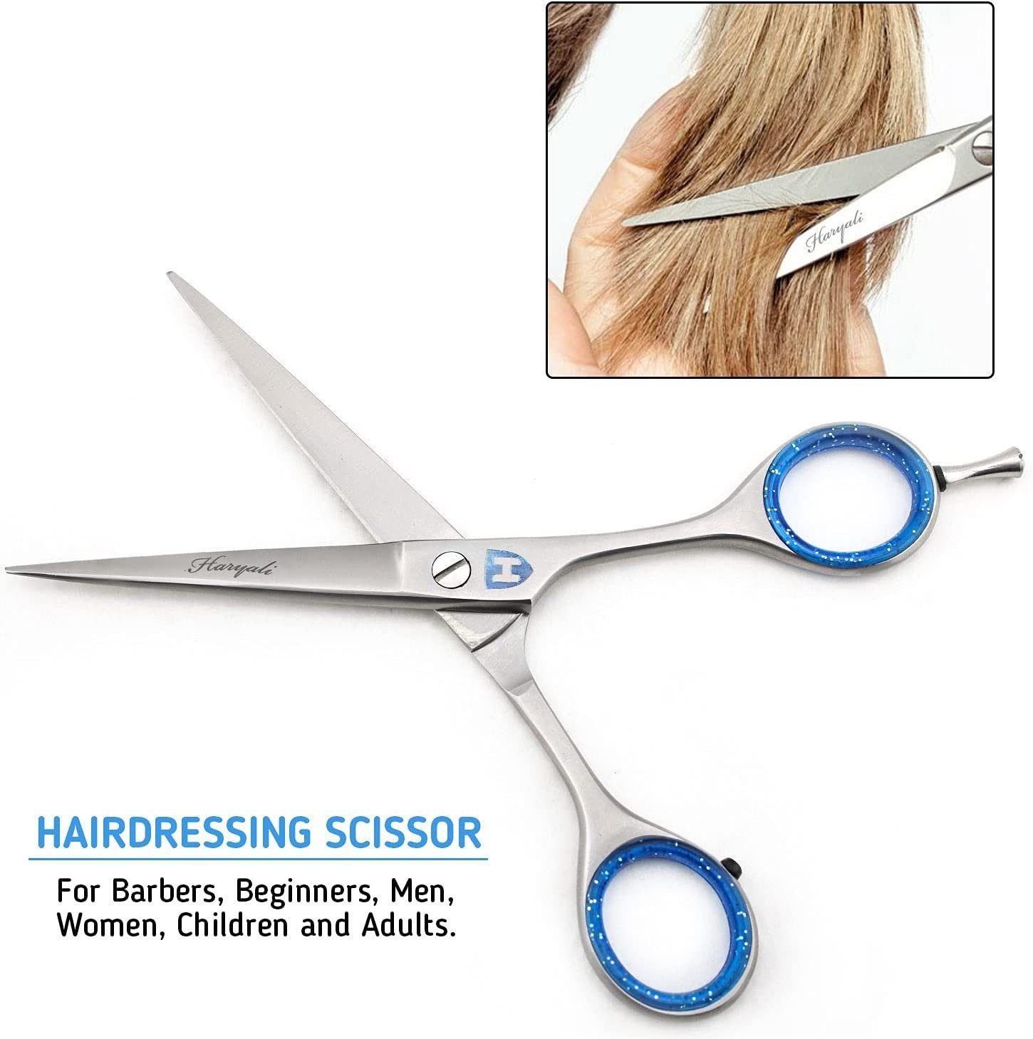Haryali London Haarschere Friseurscheren-Set Professional Barber Super Cut 6 Zoll + Silikonring, (1-tlg), abnehmbare Fingerauflage + inklusive Lederbezug