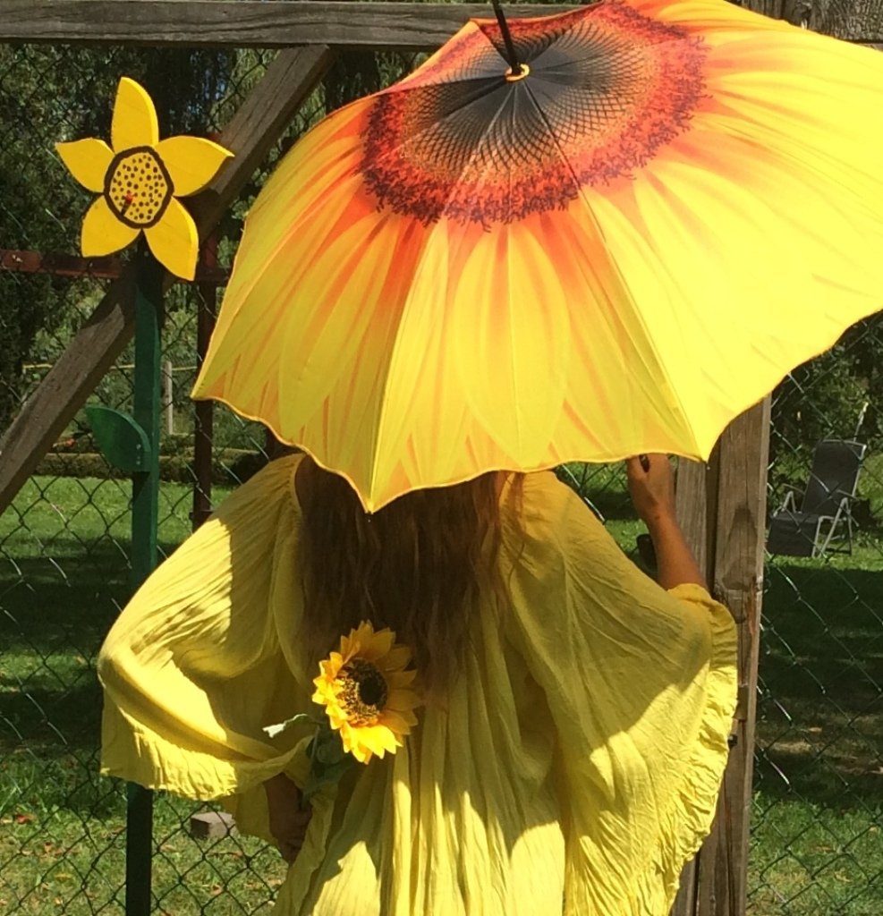 von Lilienfeld Stockregenschirm Motivschirm Wellenkante Auf-Automatik Sonnenblume Blume Blüte, Flower
