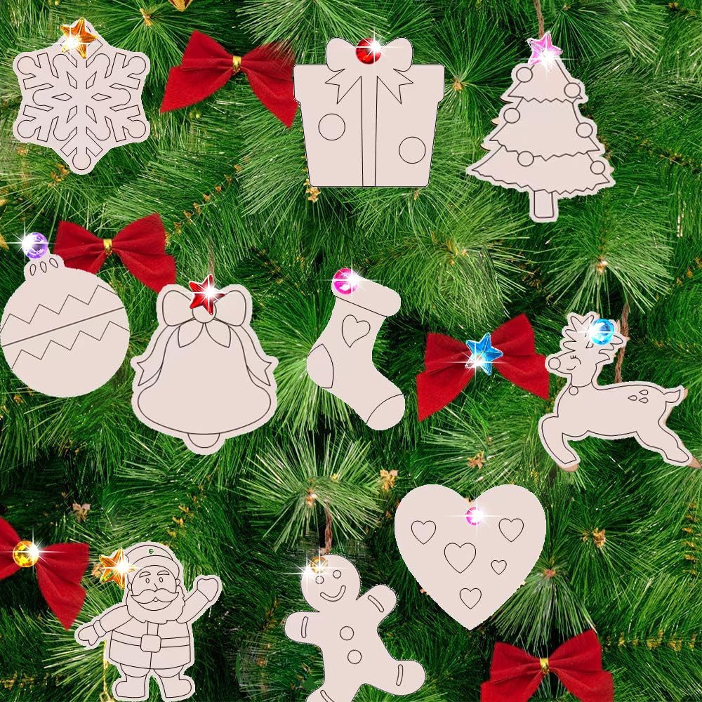 FOUORTUNATE-BEE Dekohänger Holzanhänger zum Bemalen Weihnachten (Holz-Bastelset, Christbaumschmuck zum Bemalen, Holzanhänger für den Weihnachtsbaum, DIY-Weihnac – Bild 3 von 5
