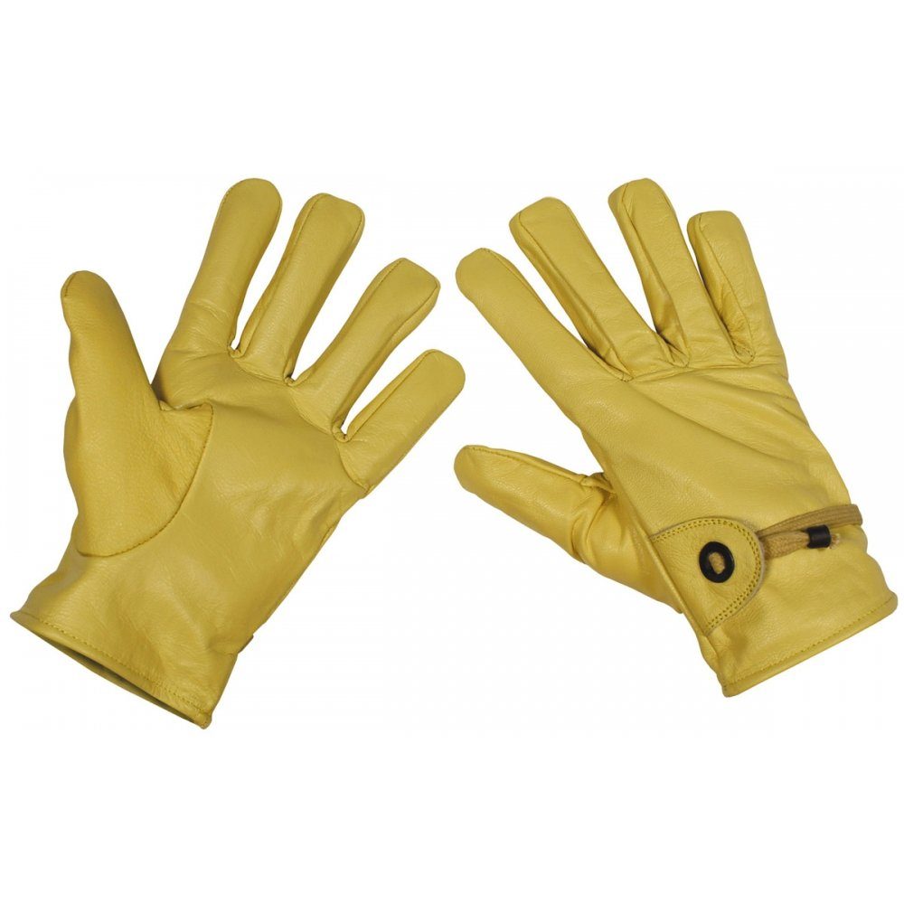 Leder, - Lederhandschuhe Bandzug, MFH gefütt. L Western-Fingerhandschuhe, beige,