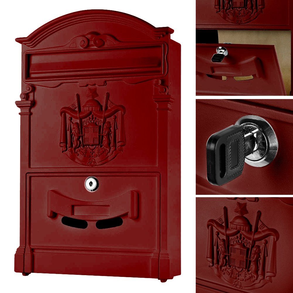 Mucola Wandbriefkasten Schlüssel Rot 2 Letterbox (Stück), inkl. Briefkastenanlage