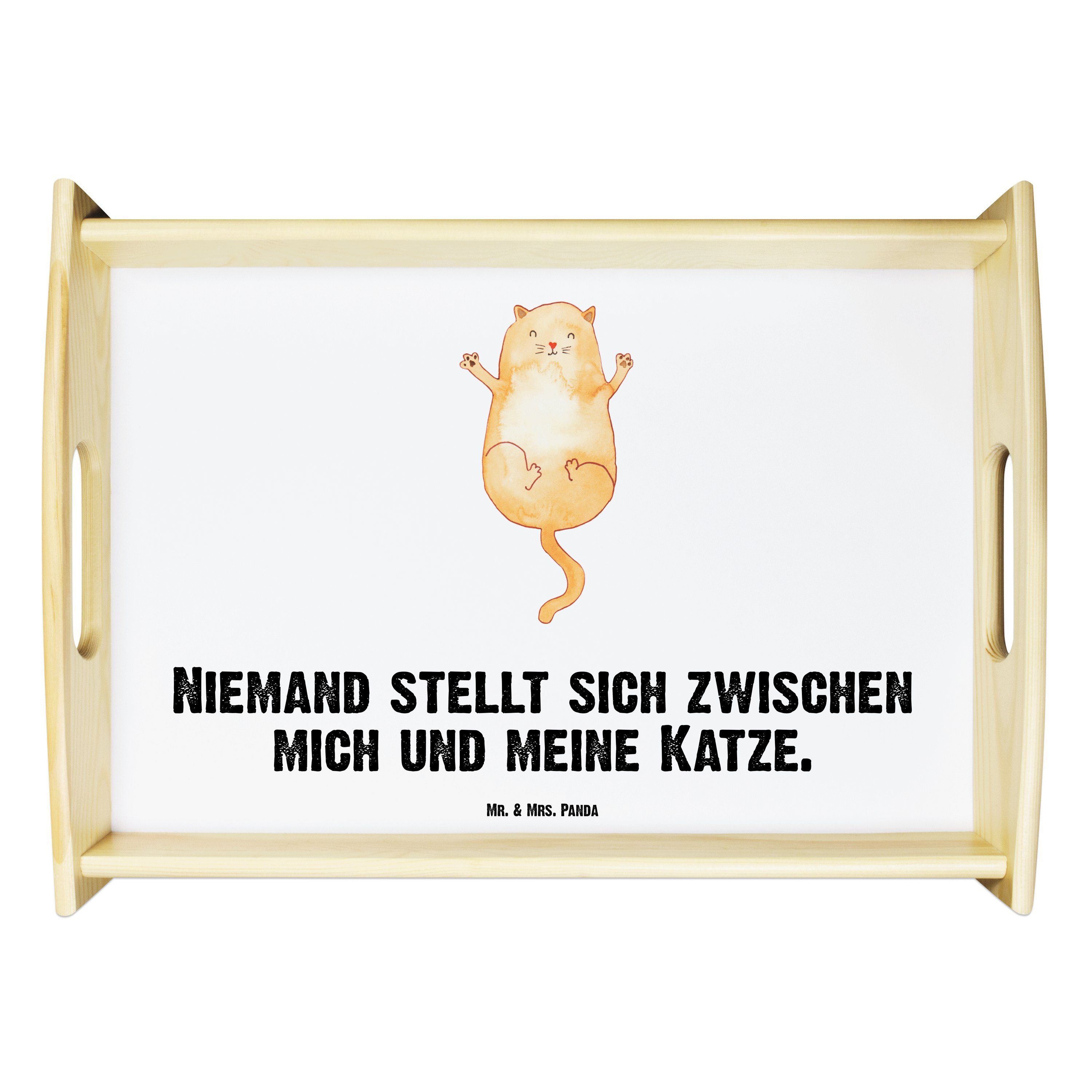 Mr. & Mrs. Panda Tablett Katzen Umarmen - Weiß - Geschenk, Katzendeko, Holztablett, zauberhaft, Echtholz lasiert, (1-tlg)