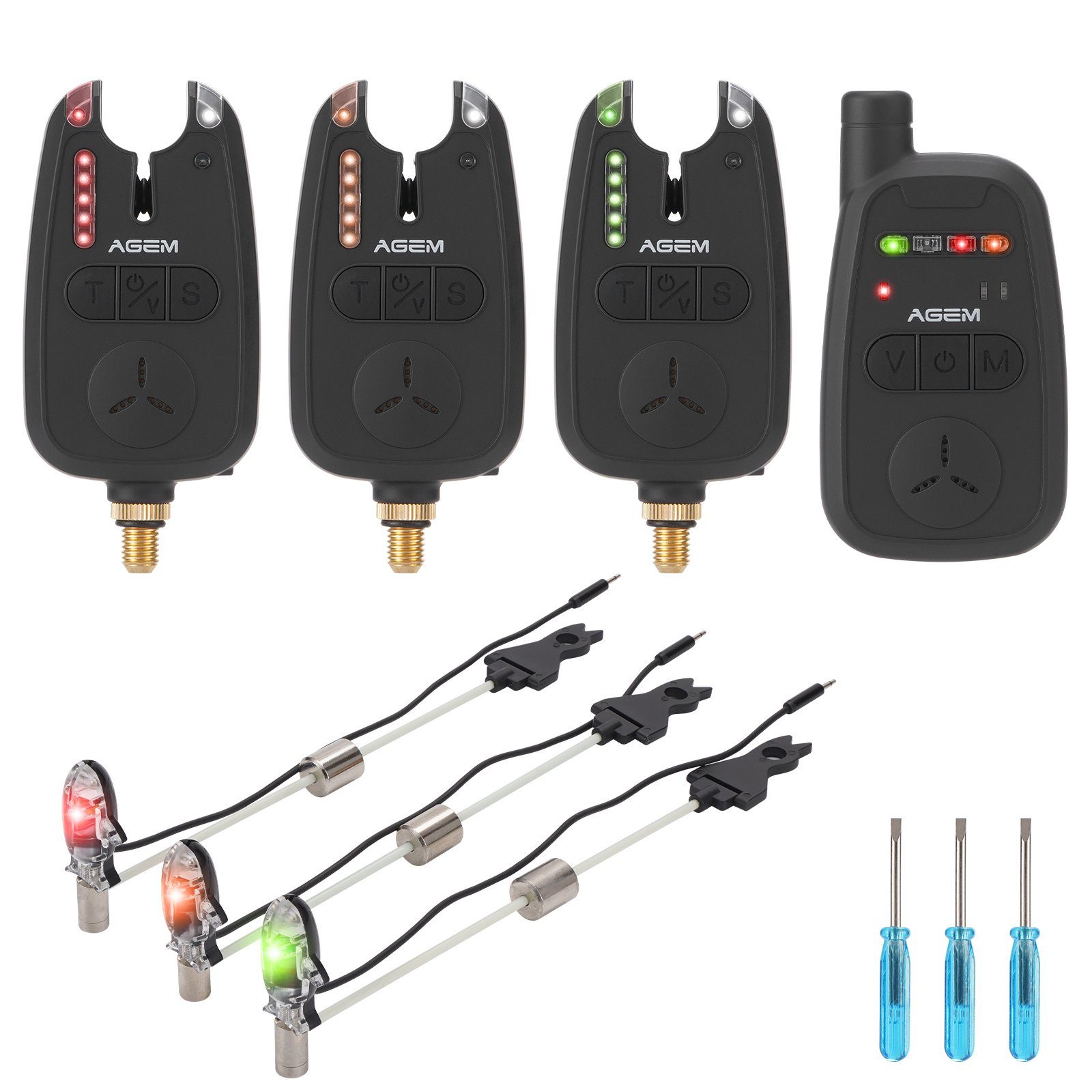Bissanzeiger Funk 3+1 Swinger Set Angeln mit LED Wasserdicht Funkbissanzeiger