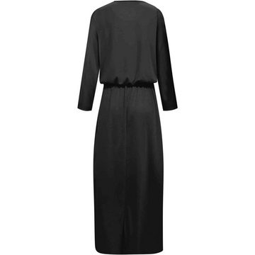 FIDDY Blusenkleid Maxikleider Für Damen Langarm A Linie Freizeitkleider Sommerkleid