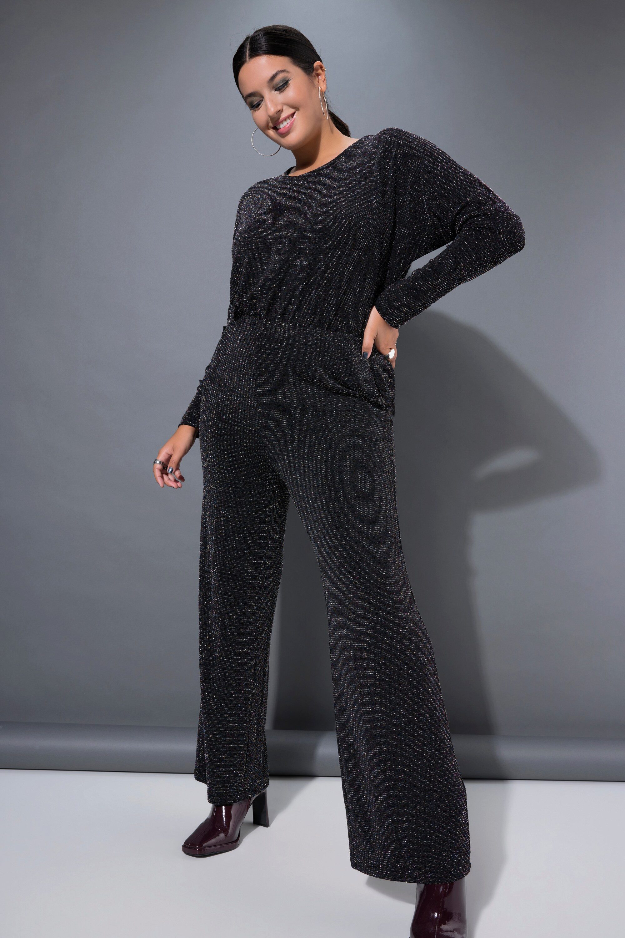 Studio Untold Maxikleid Jumpsuit oversized Glittereffekt weites Bein