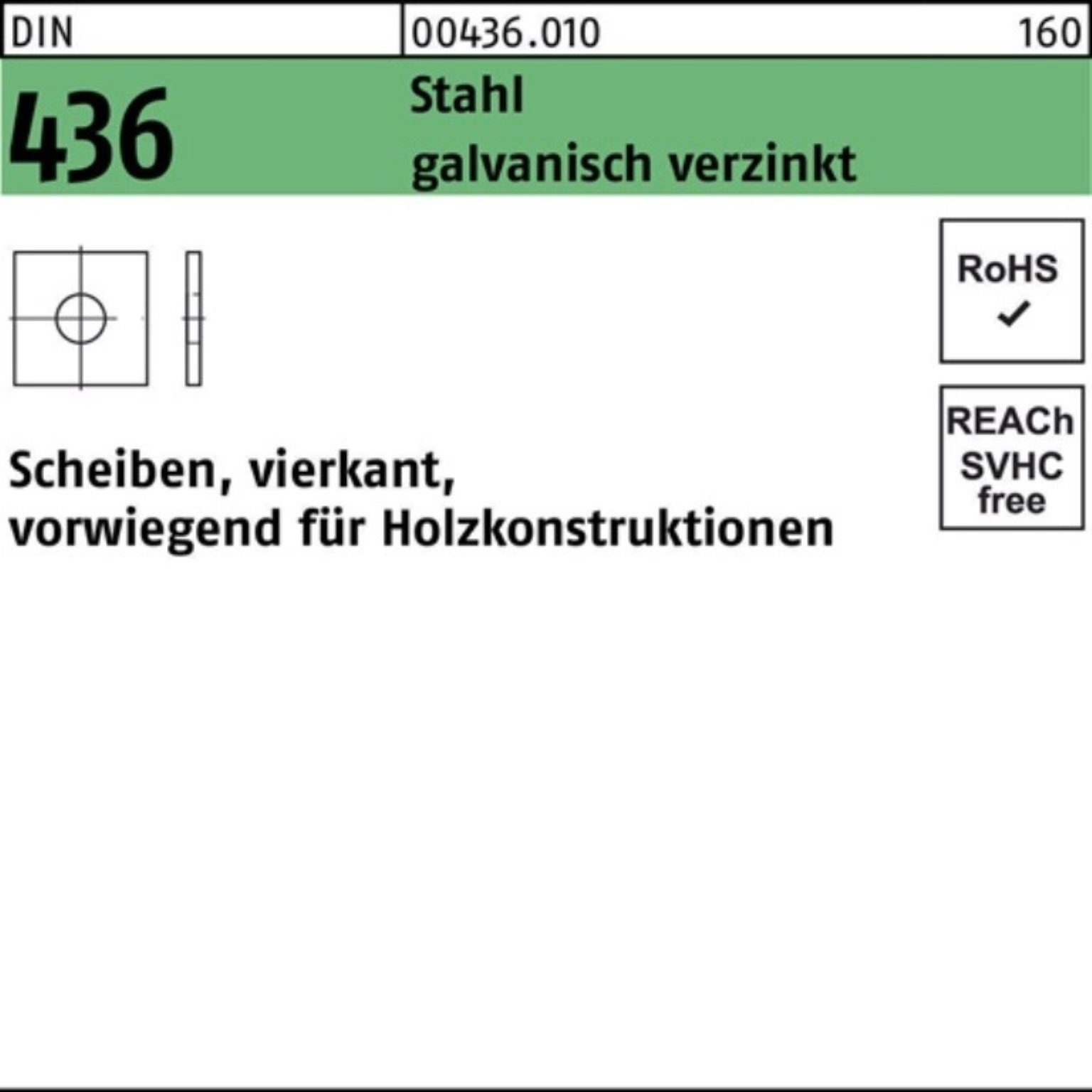 galv.verz DIN Unterlegscheibe Stahl 8 39x Reyher 100er vierkant Pack Unterlegscheibe 110x 436