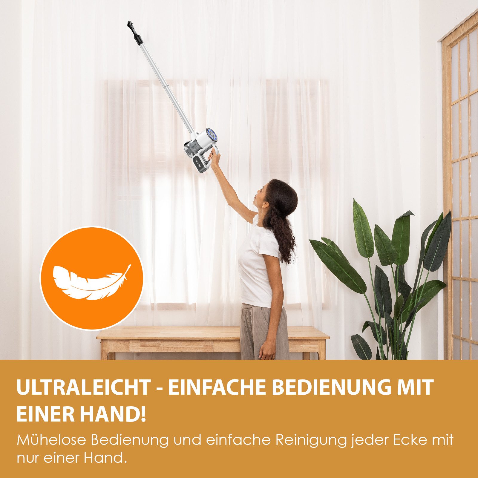 Nettlife Akku-Stielstaubsauger Kabellos Akku Staubsauger 30000Pa Staubsauger 30min Laufzeit, für Hartböden/Teppich/Tierhaare