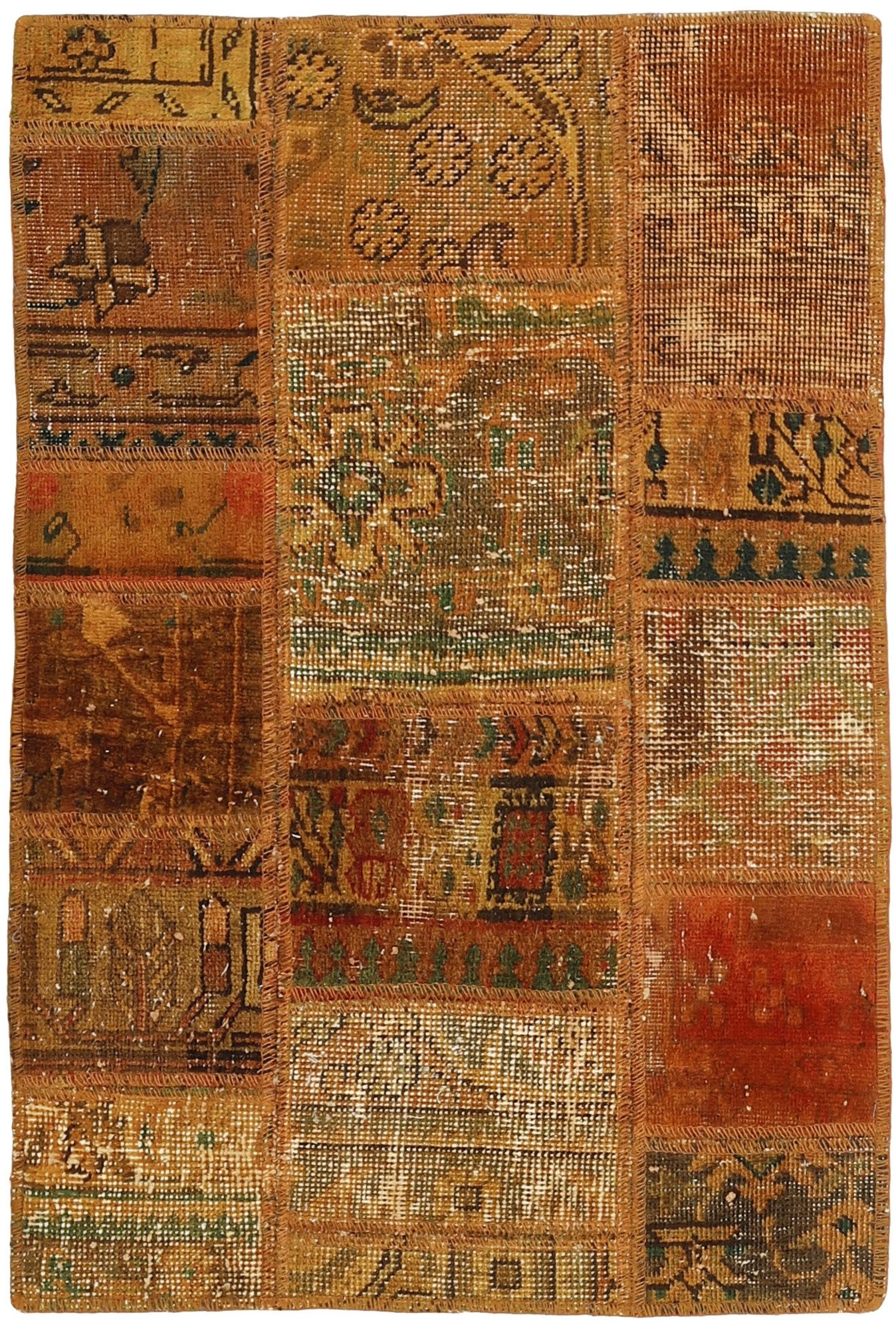 Wohnando Teppich MY-RUG Vintage Patch Work Floral & Ornamentiert 90x60cm, Rechteckig, Höhe: 10 mm, Handgeknüpfter Teppich,Handgesponnene Wolle, mit Naturfarben gegärbt