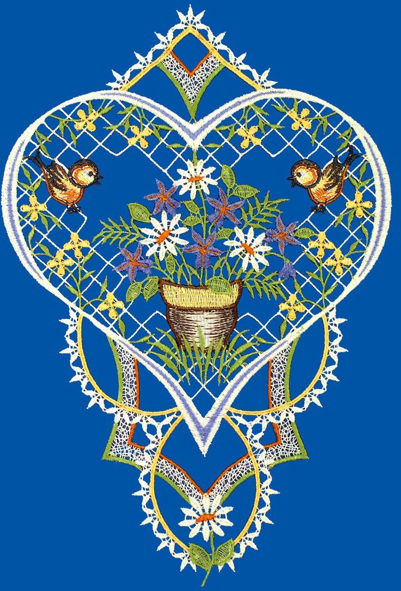 W. Reuter & Sohn - Plauener Spitze® Fensterbild Fensterbild "Blumenherz" farbig
