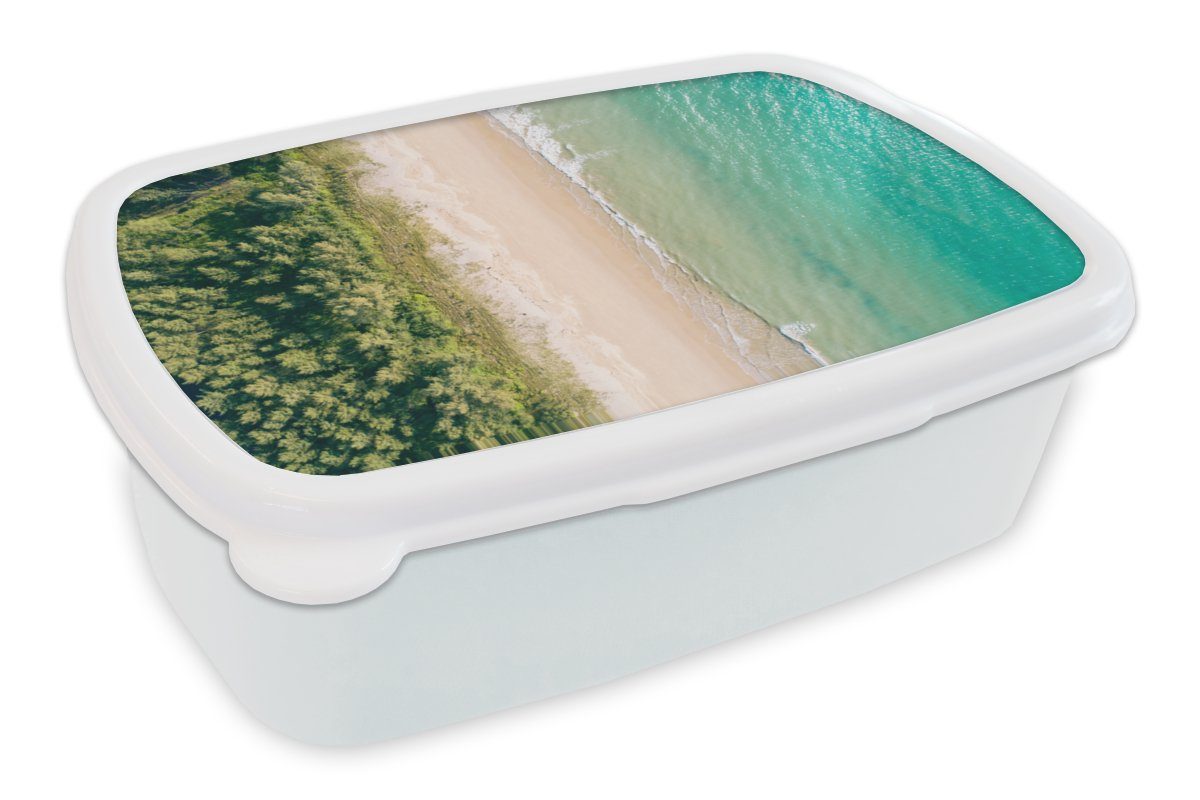 Mädchen und Wasser, - Kunststoff, (2-tlg), Bäume Jungs weiß - Lunchbox für für Brotbox MuchoWow Strand Erwachsene, und Kinder Brotdose,