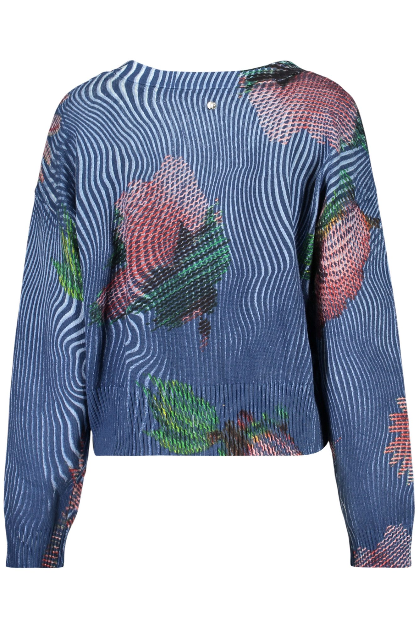 Desigual Strickpullover Blaue Strickjacke Damen mit Muster - Langarm-Cardigan V-Ausschnitt