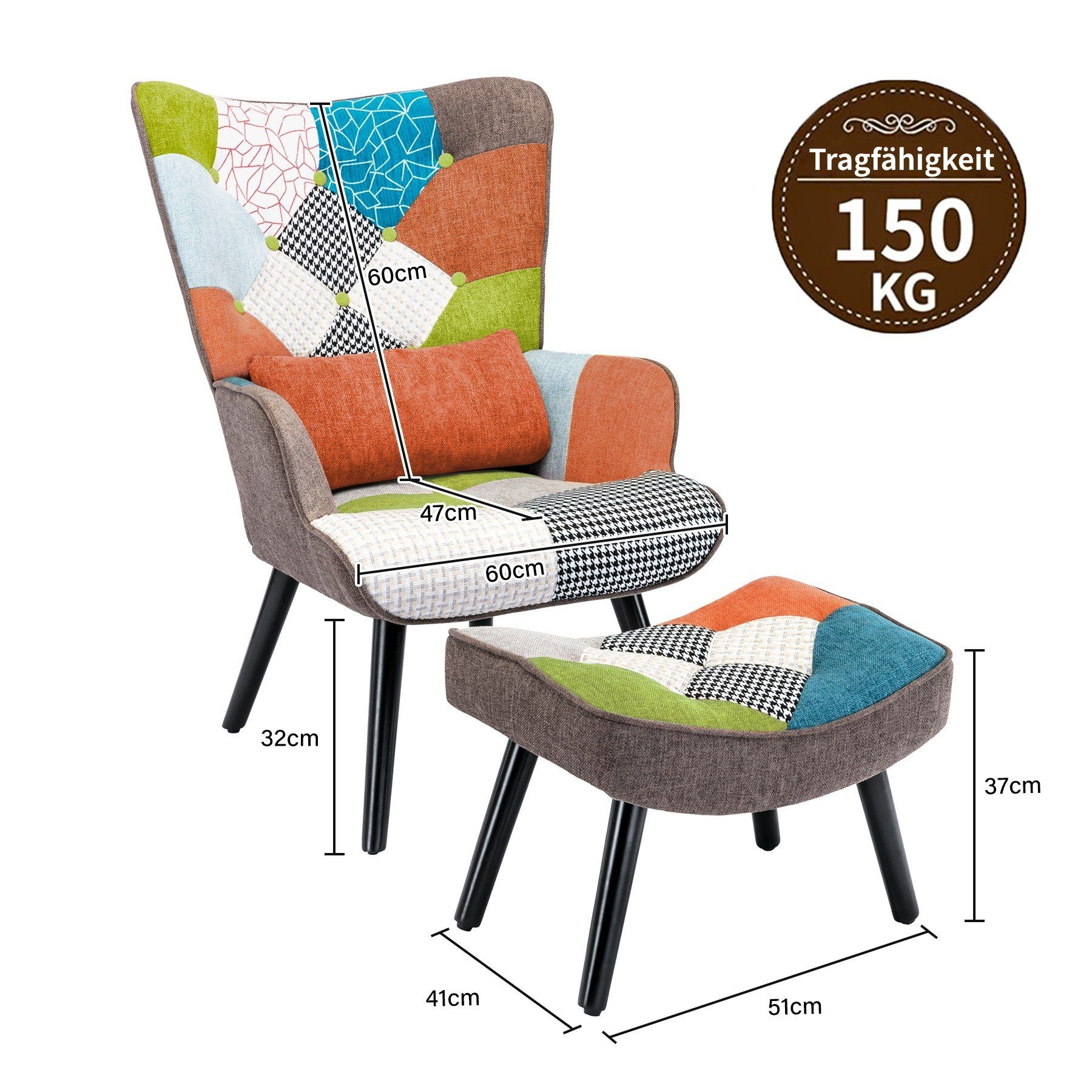 HomeMiYN Ohrensessel Relaxsessel mit Hocker für Leder & Stoff Lesesessel & Lehnstühle (Set, 1-St), Relaxsessel im Vintage-Look für gemütliche Herbst- und Winter – Bild 4 von 5