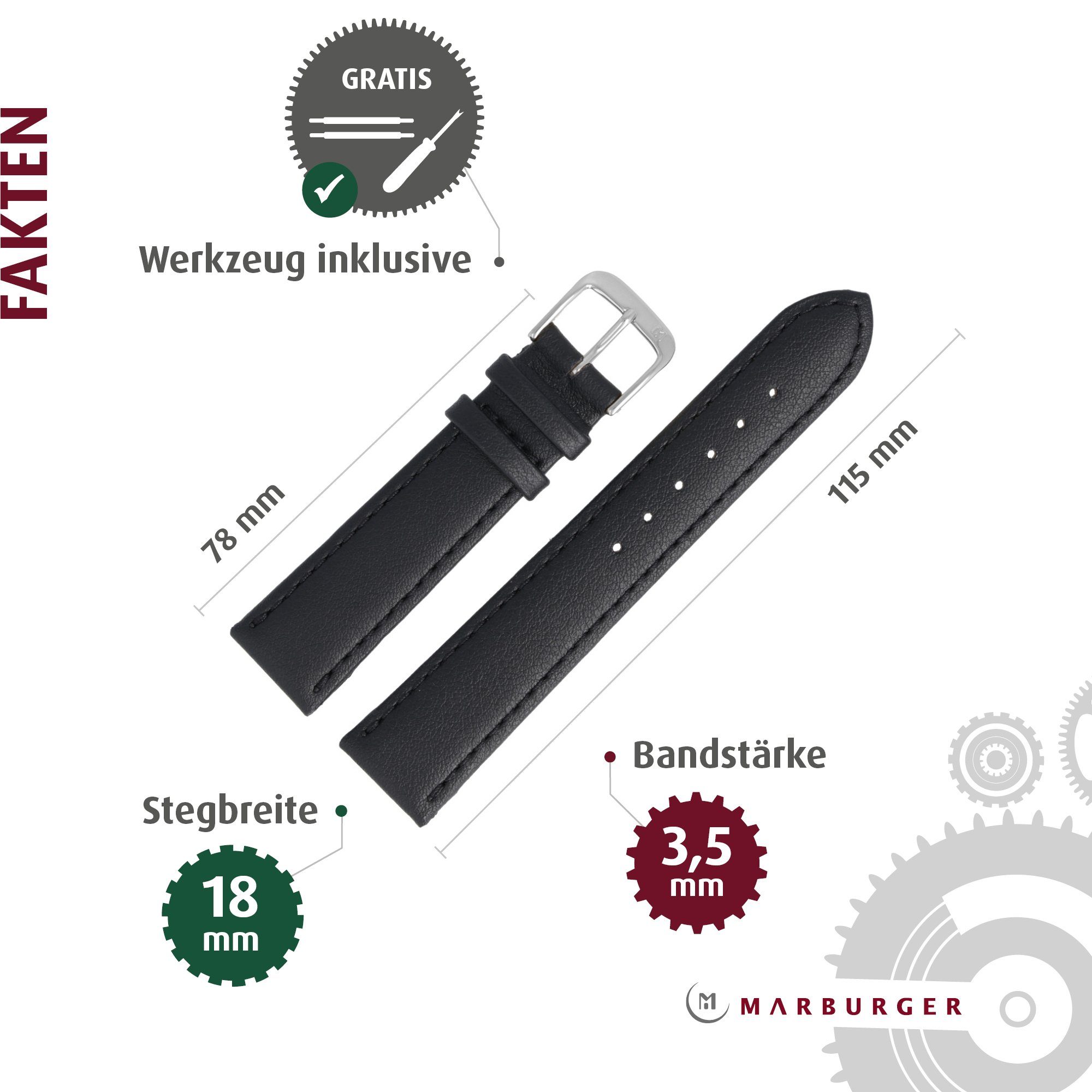 MARBURGER Uhrenarmband 18mm Leder Rind