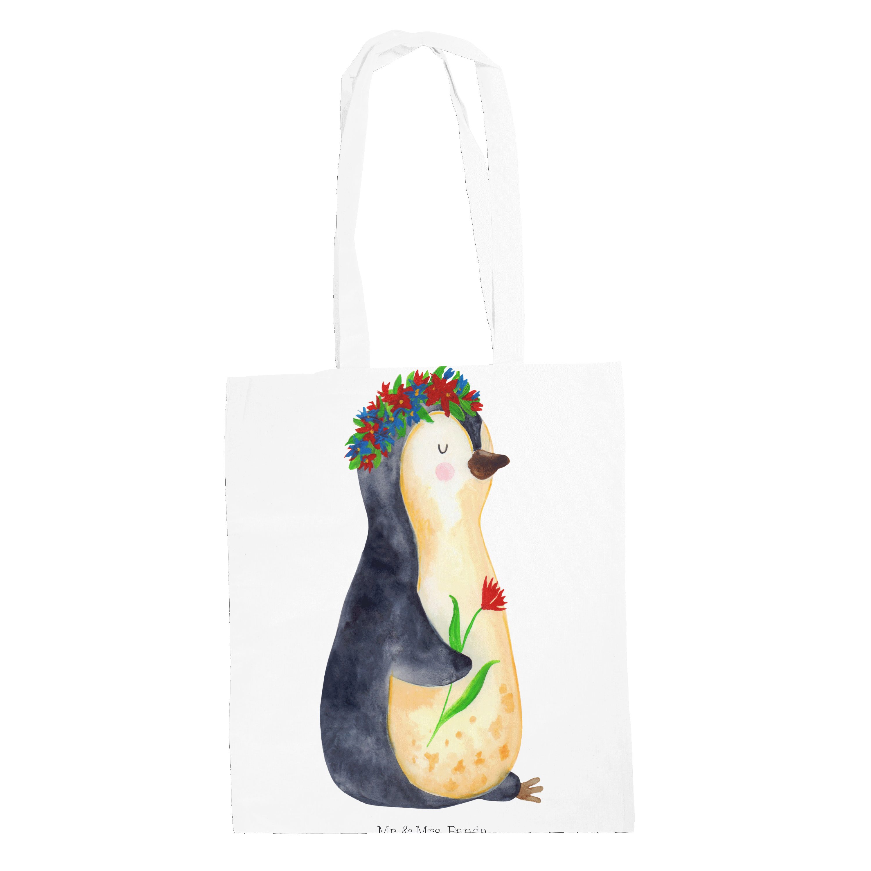 Mr. & Mrs. Panda Blumenkranz - Blumenliebe, L Weiß Tragetasche - Pinguin Einkaufstasche, (1-tlg) Geschenk